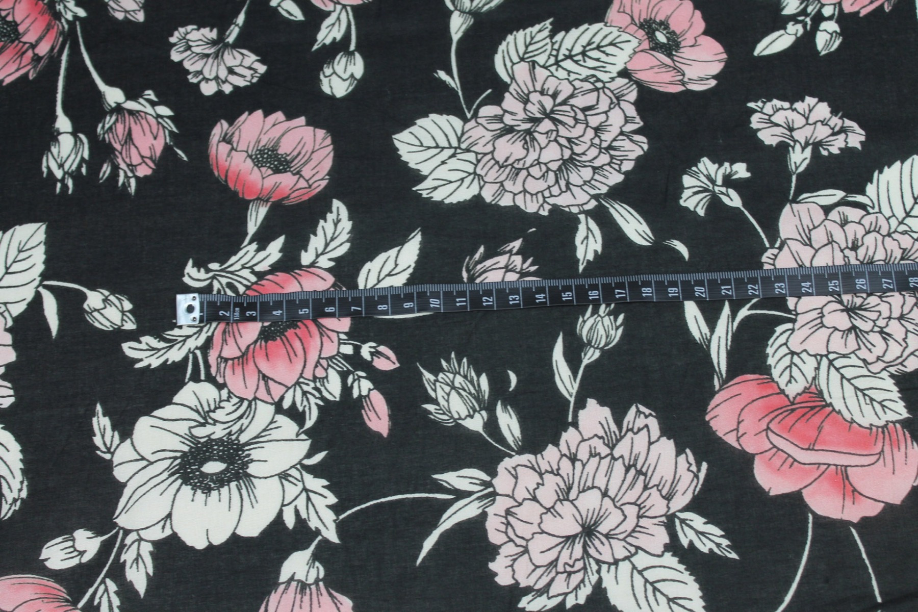 Floral Print Cotton - Black, Pink and Off White fabric, image 5 of 8
