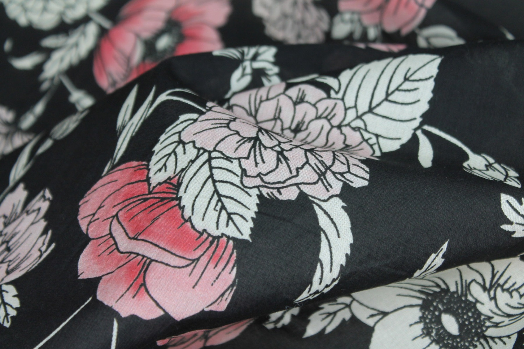 Floral Print Cotton - Black, Pink and Off White fabric, image 8 of 8