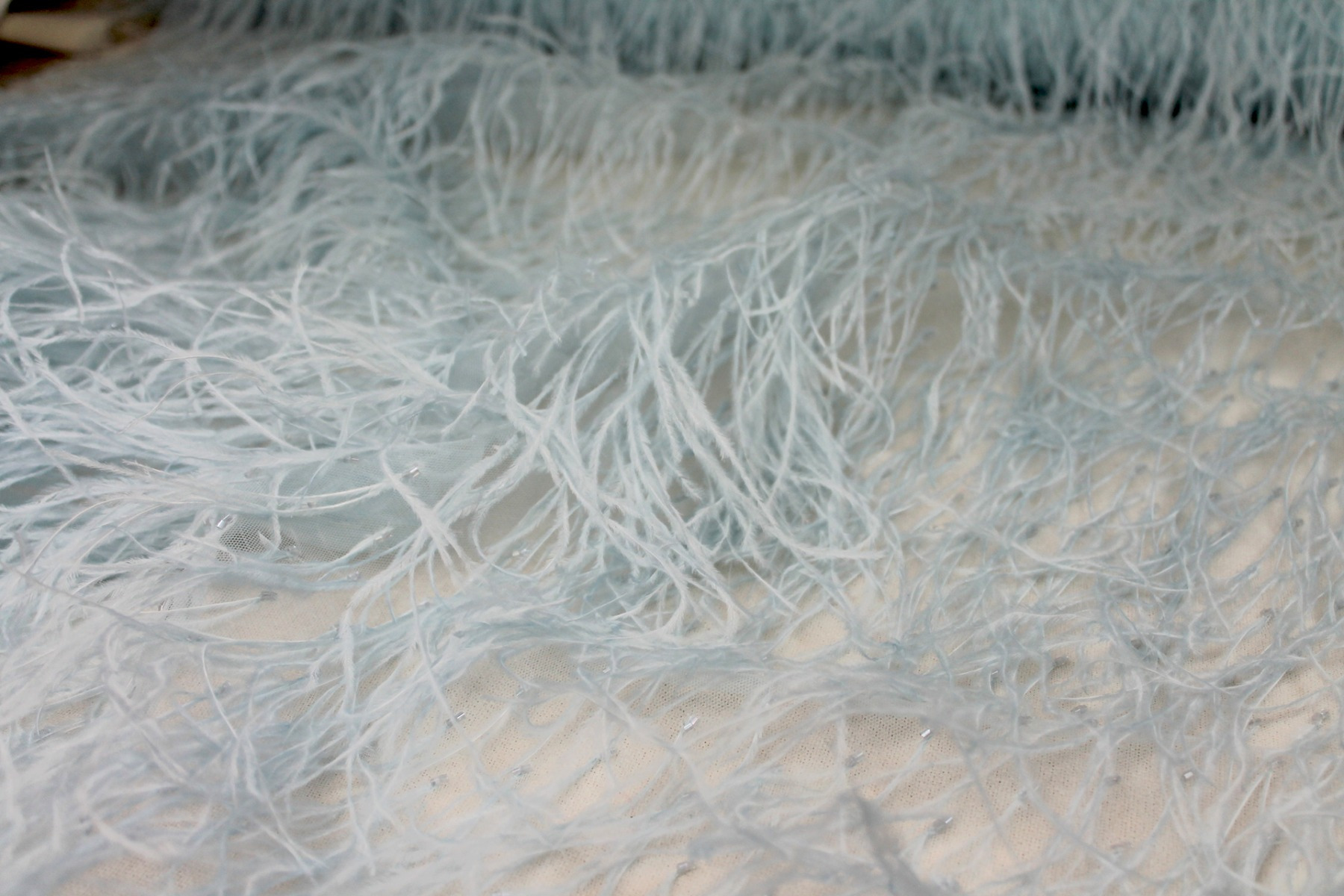 Beads and Ostrich Feathers on Tulle - Baby Blue fabric, image 3 of 6