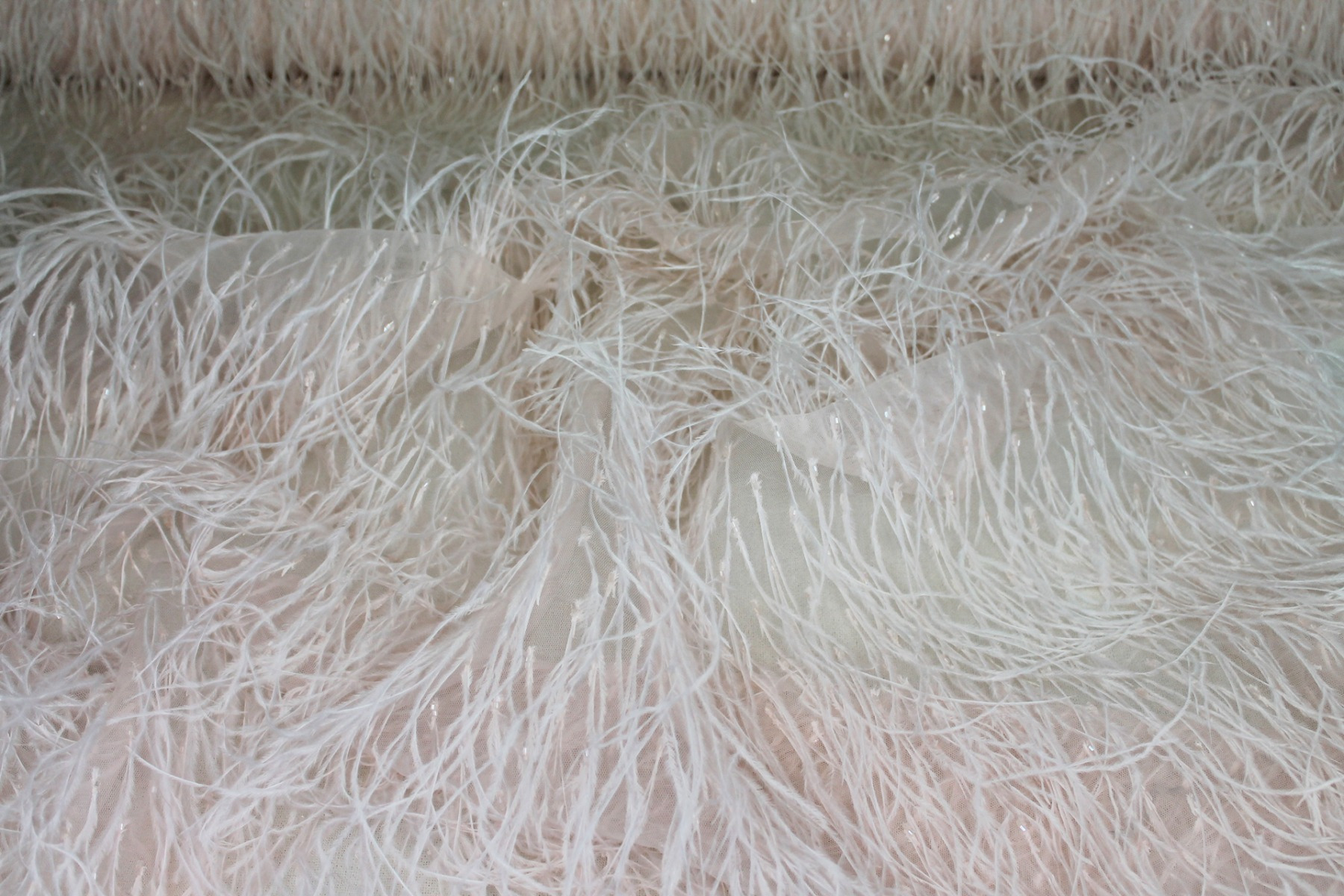 Beads and Ostrich Feathers on Tulle - Pale Pink fabric, image 2 of 5