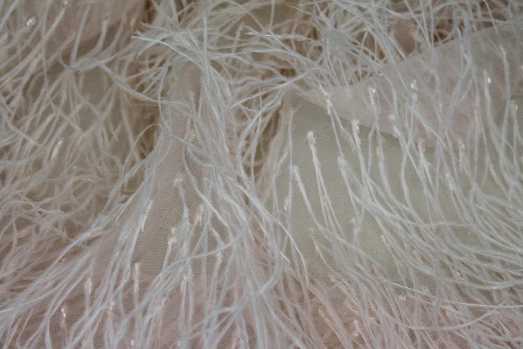 Beads and Ostrich Feathers on Tulle - Pale Pink fabric, image 3 of 5