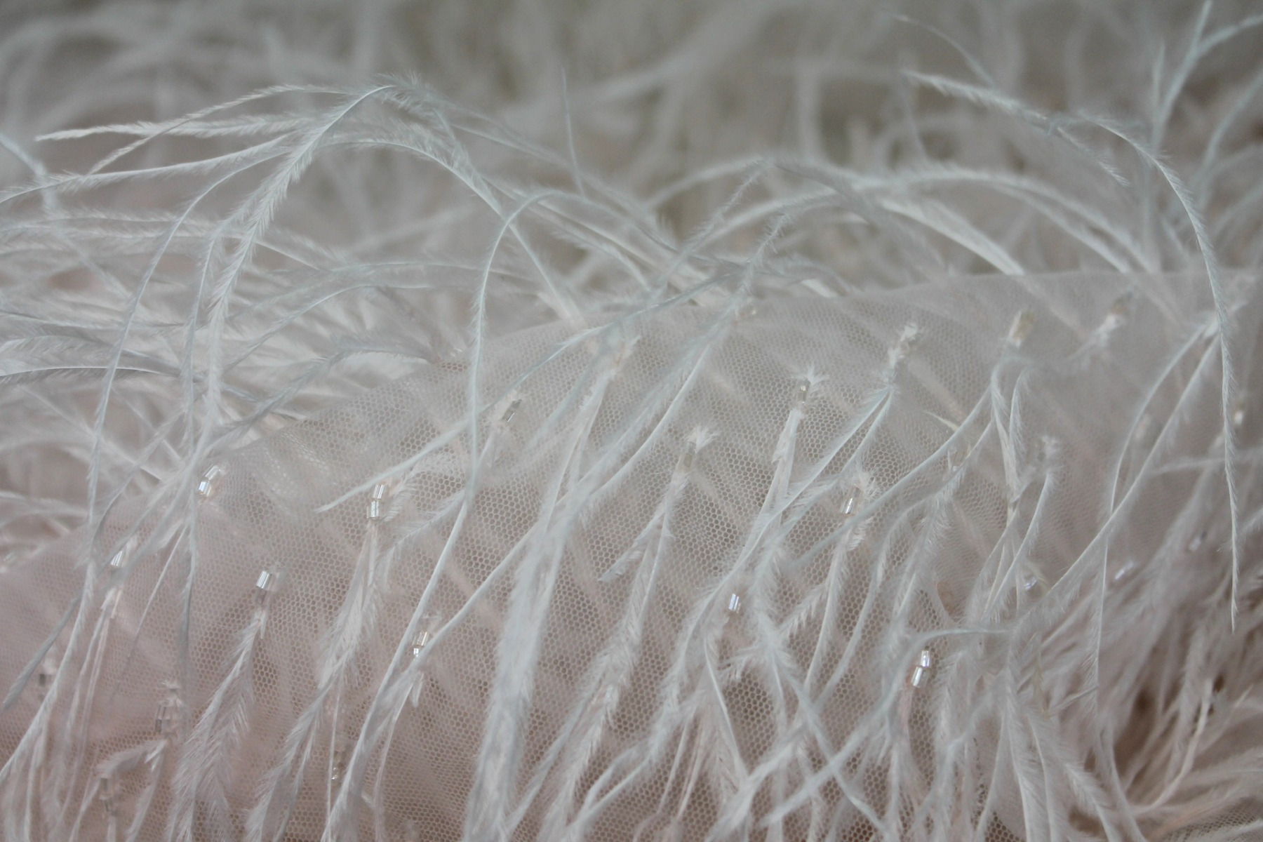 Beads and Ostrich Feathers on Tulle - Pale Pink fabric, image 4 of 5