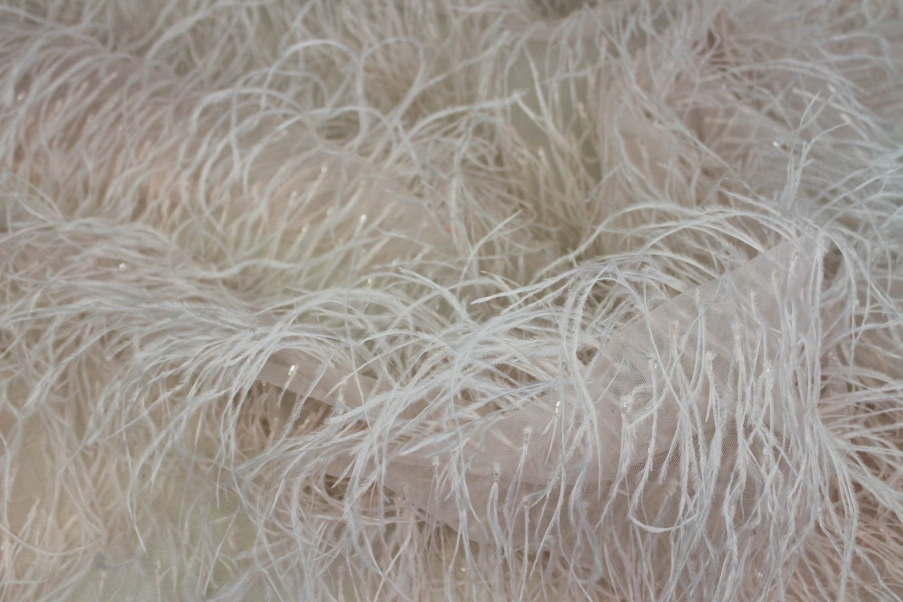 Beads and Ostrich Feathers on Tulle - Pale Pink fabric, image 5 of 5