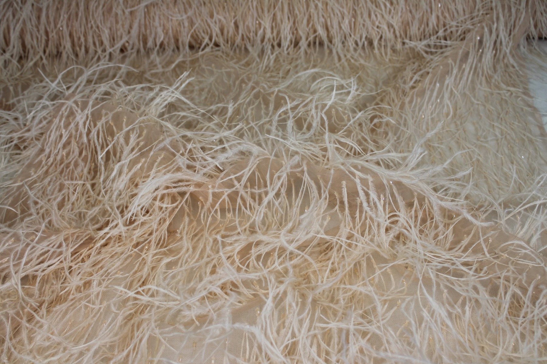 Beads and Ostrich Feathers on Tulle - Nude fabric, image 3 of 6