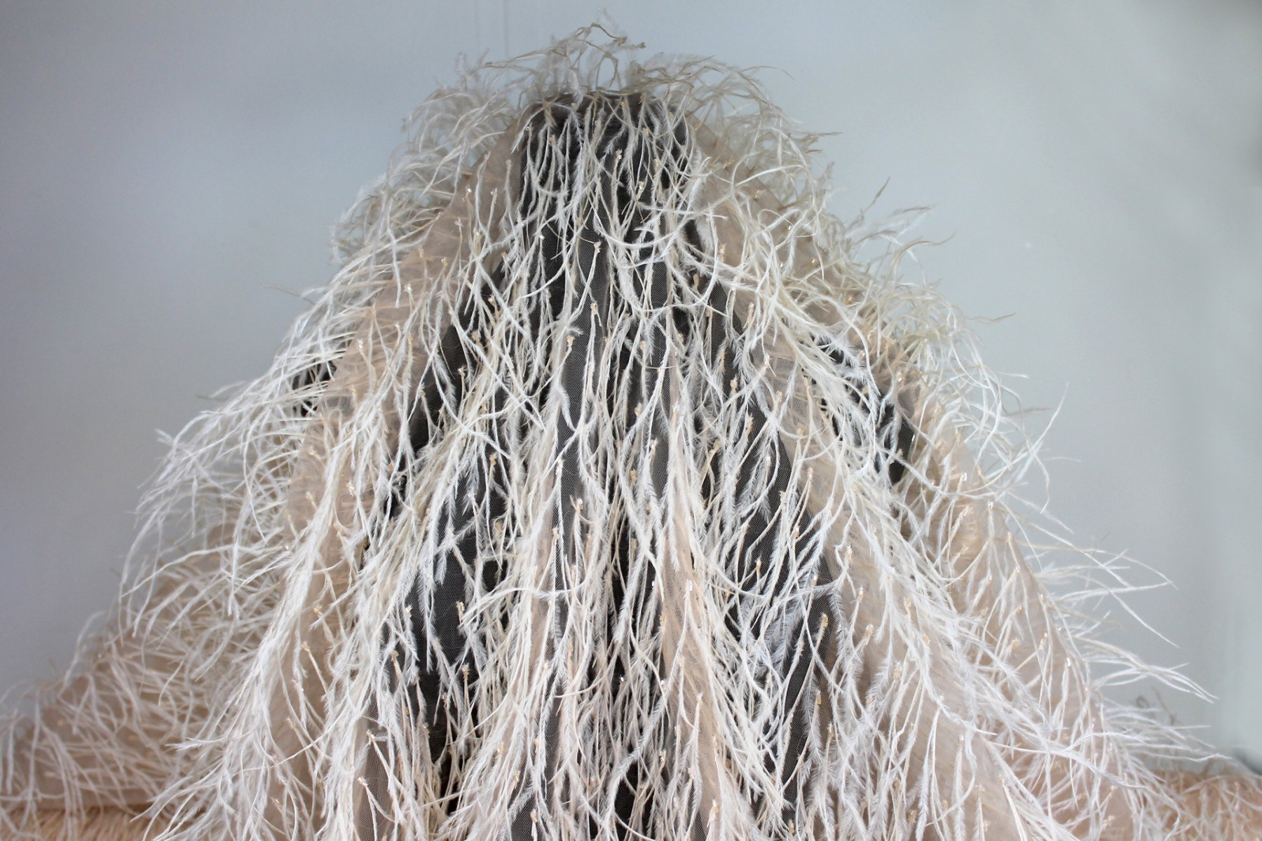 Beads and Ostrich Feathers on Tulle - Nude fabric, image 6 of 6