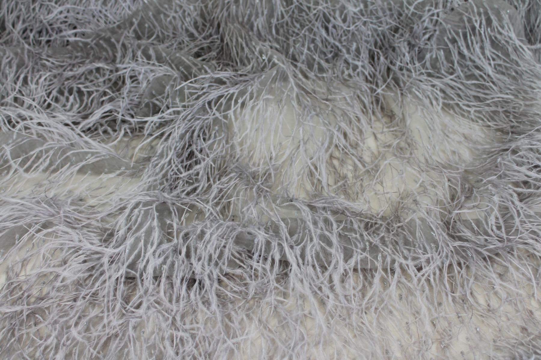 Beads and Ostrich Feathers on Tulle - Smoke Grey fabric, image 3 of 6