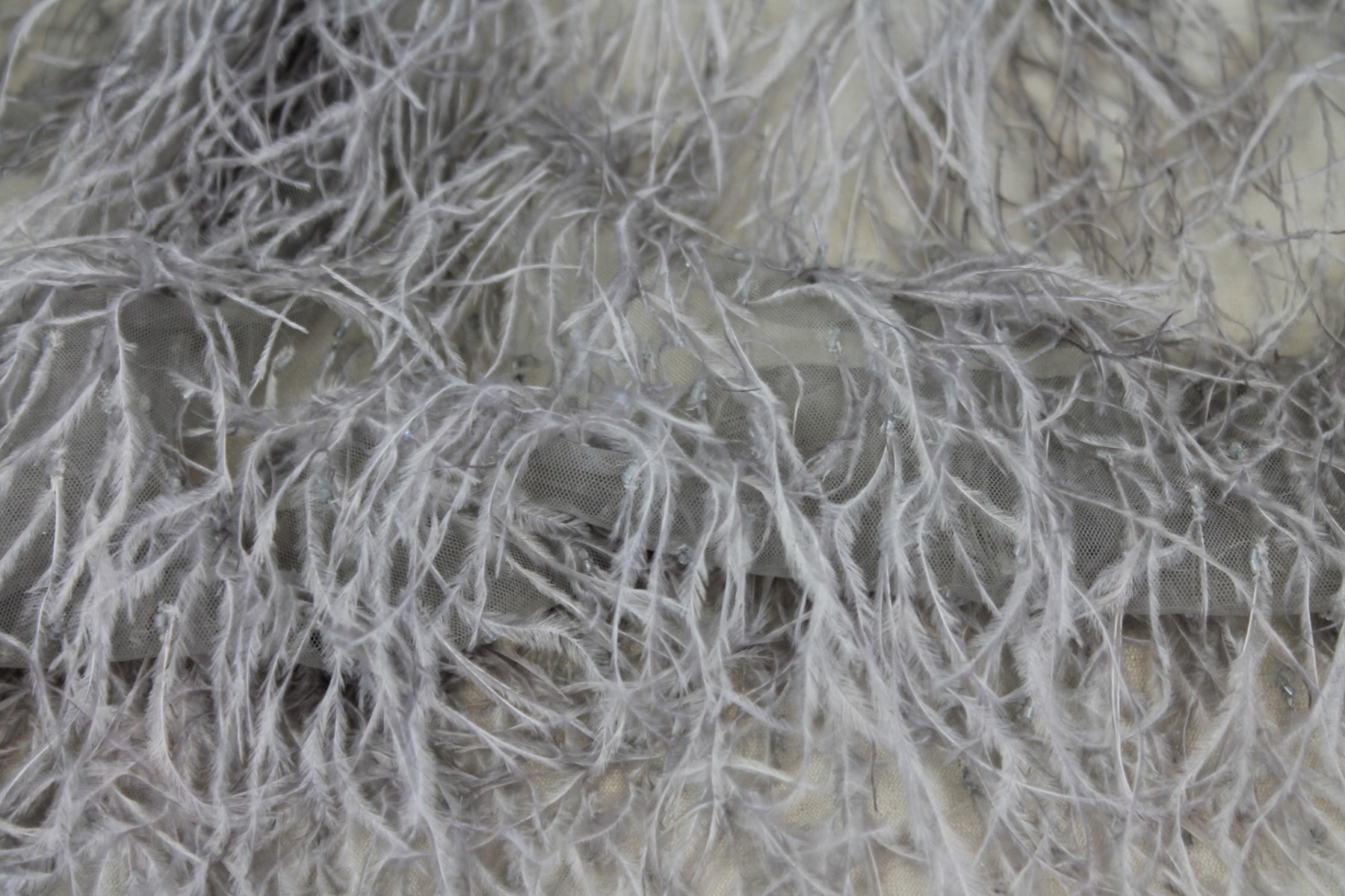 Beads and Ostrich Feathers on Tulle - Smoke Grey fabric, image 4 of 6