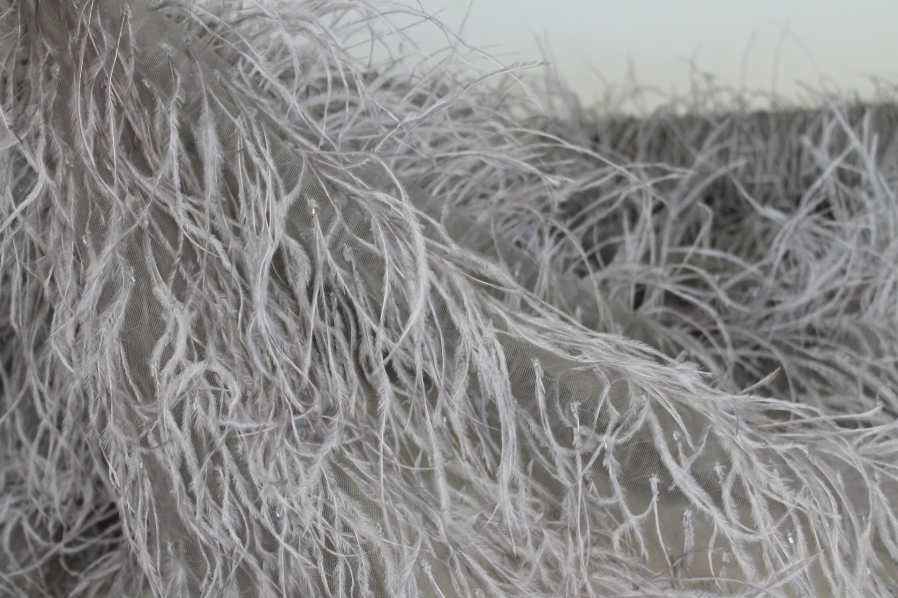Beads and Ostrich Feathers on Tulle - Smoke Grey fabric, image 5 of 6