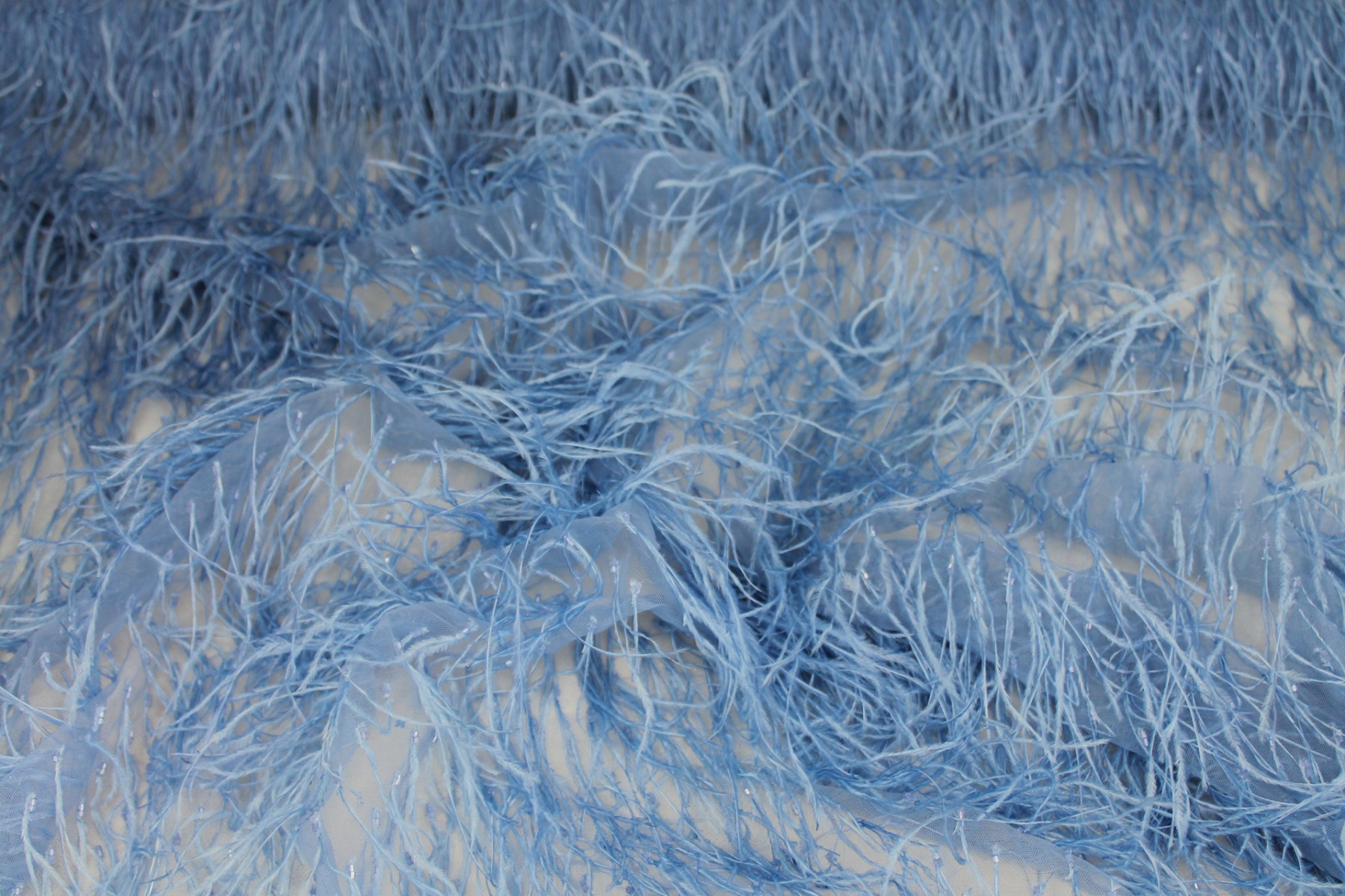 Beads and Ostrich Feathers on Tulle - Sky Blue fabric, image 2 of 6