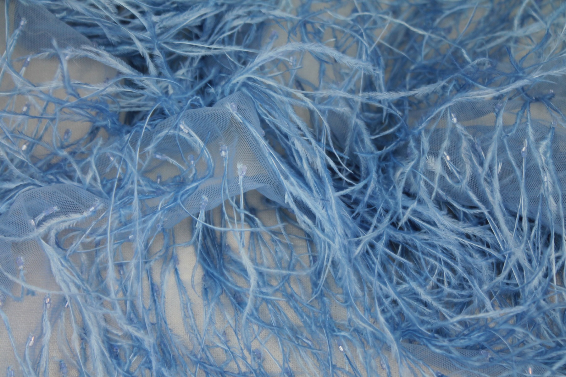 Beads and Ostrich Feathers on Tulle - Sky Blue fabric, image 3 of 6