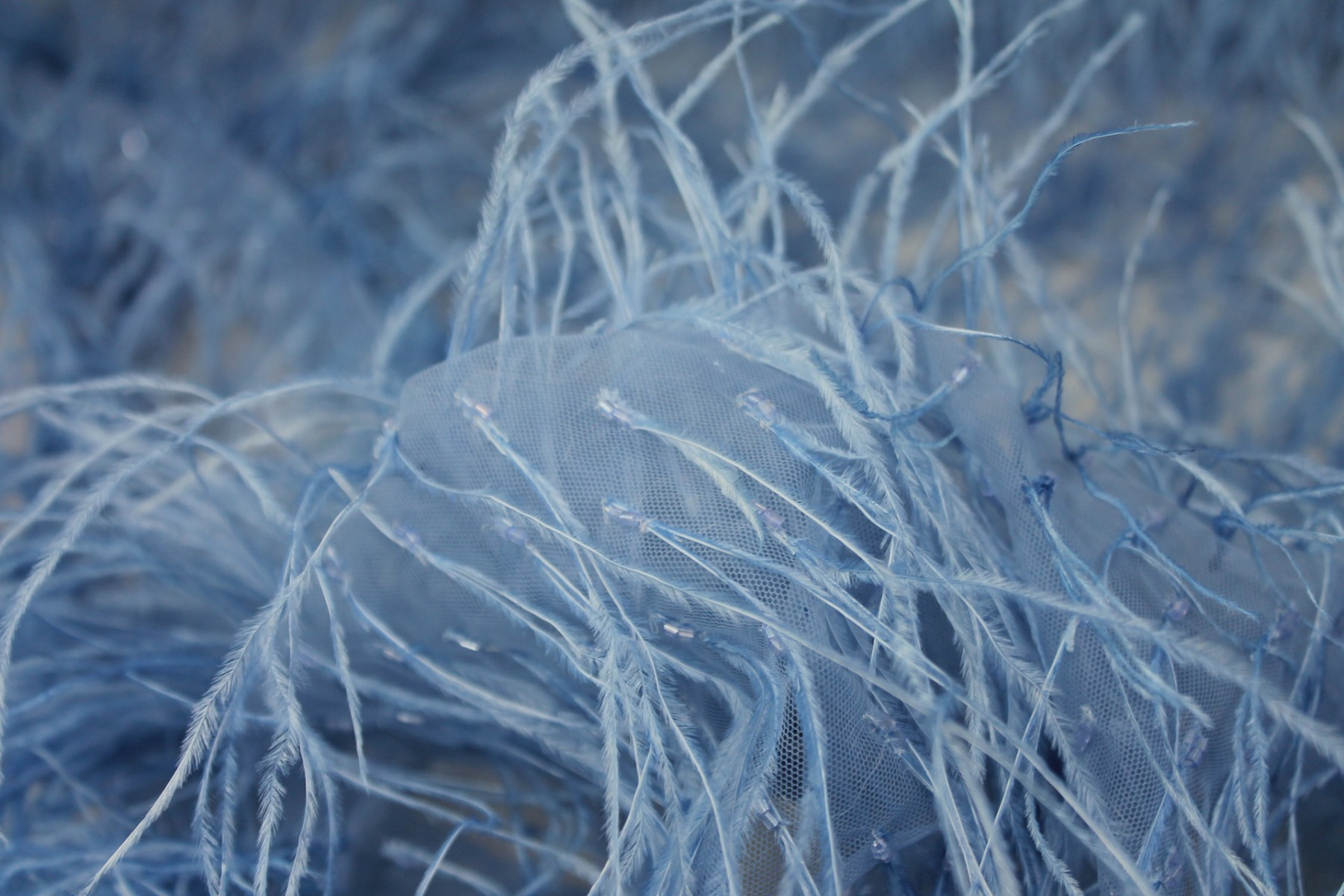 Beads and Ostrich Feathers on Tulle - Sky Blue fabric, image 4 of 6