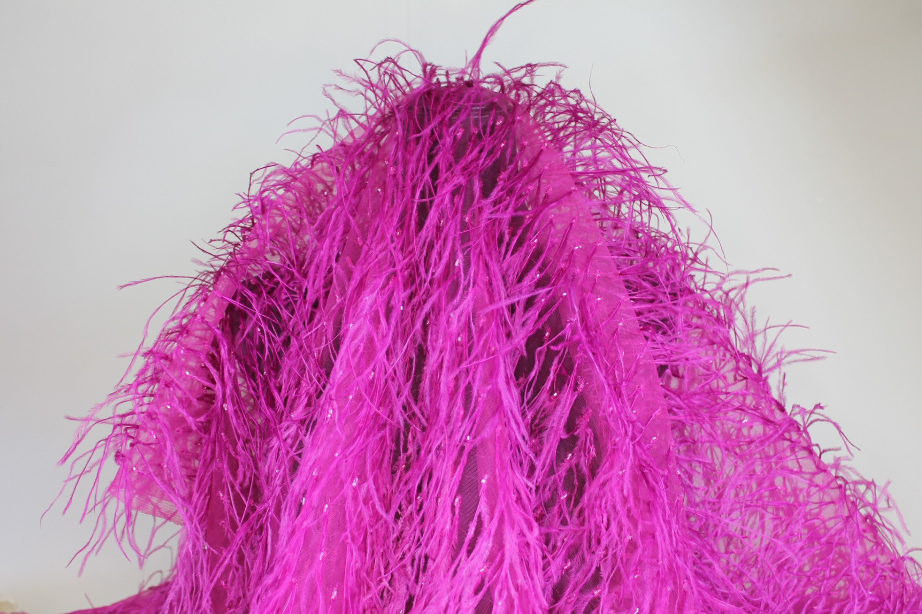 Beads and Ostrich Feathers on Tulle - Magenta fabric, image 6 of 6