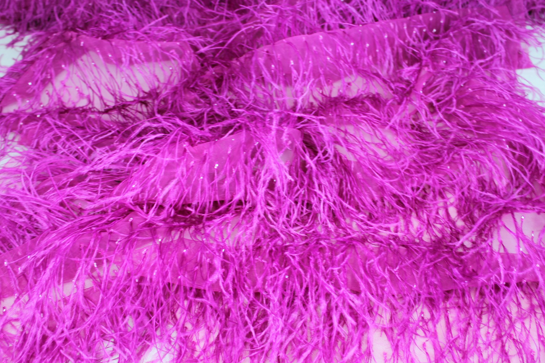 Beads and Ostrich Feathers on Tulle - Magenta fabric, image 3 of 6