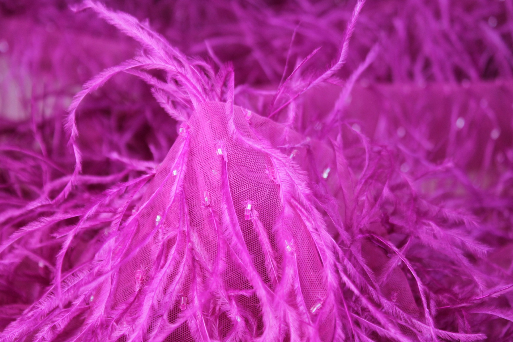 Beads and Ostrich Feathers on Tulle - Magenta fabric, image 2 of 6