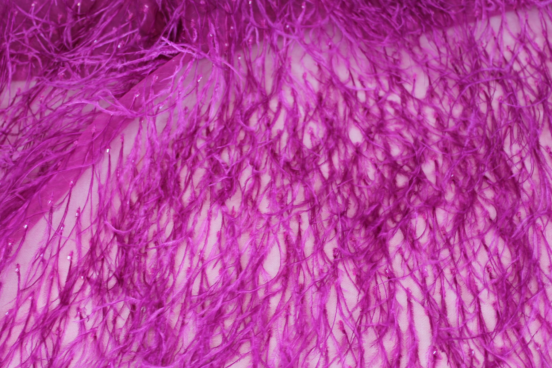 Beads and Ostrich Feathers on Tulle - Magenta fabric, image 5 of 6