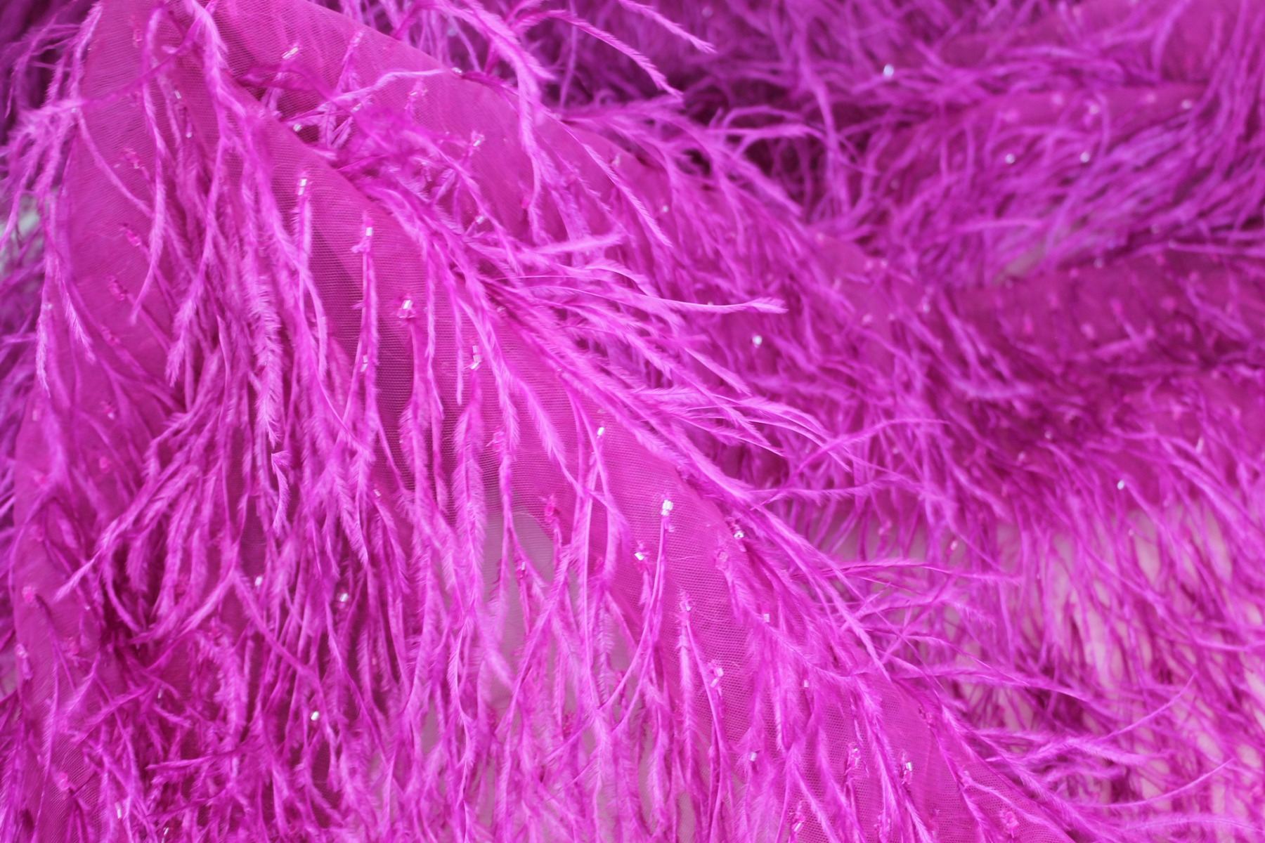 Beads and Ostrich Feathers on Tulle - Magenta fabric