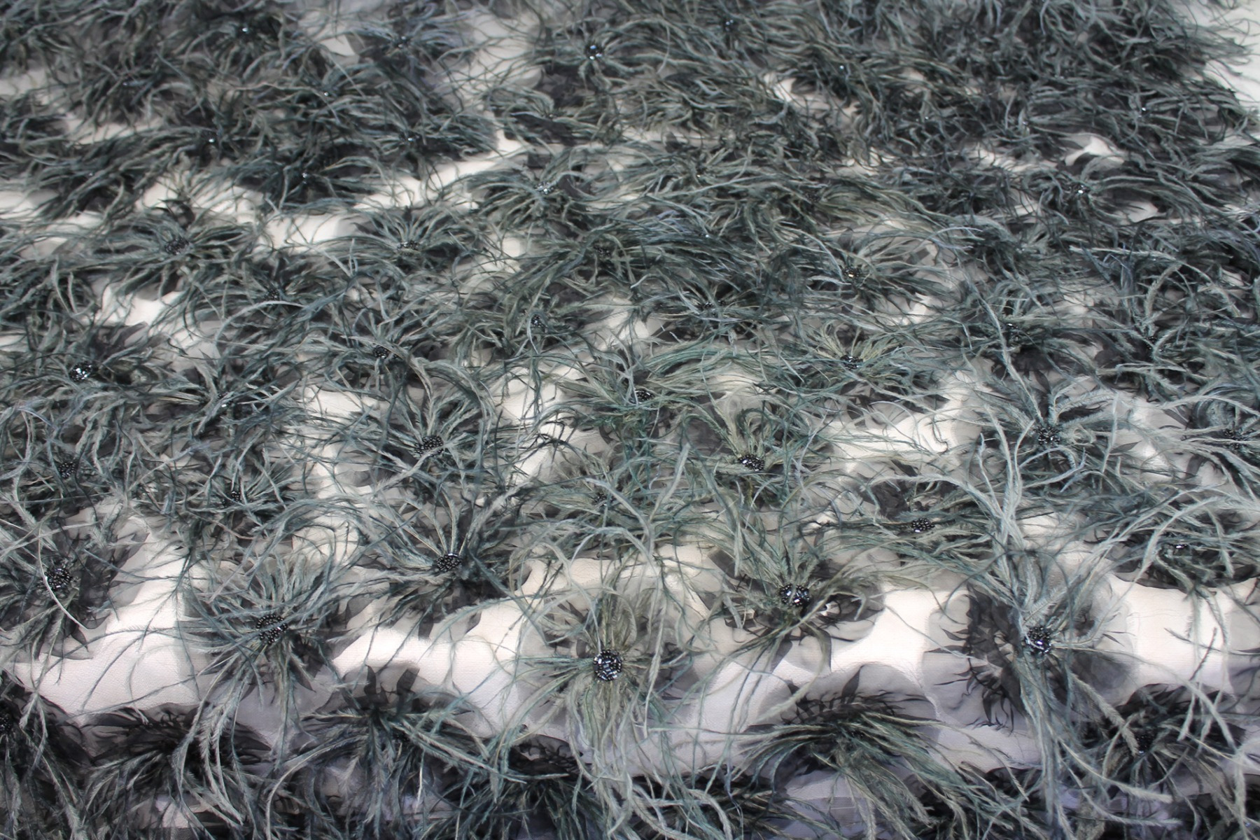 Beads and Ostrich Feather Rosette on Tulle - Black/Grey fabric, image 2 of 5