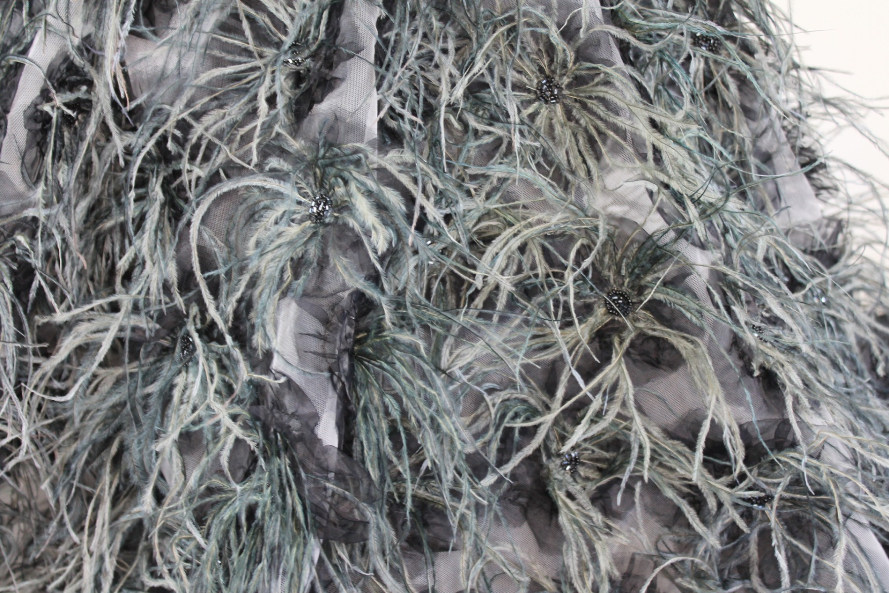Beads and Ostrich Feather Rosette on Tulle - Black/Grey fabric, image 5 of 5