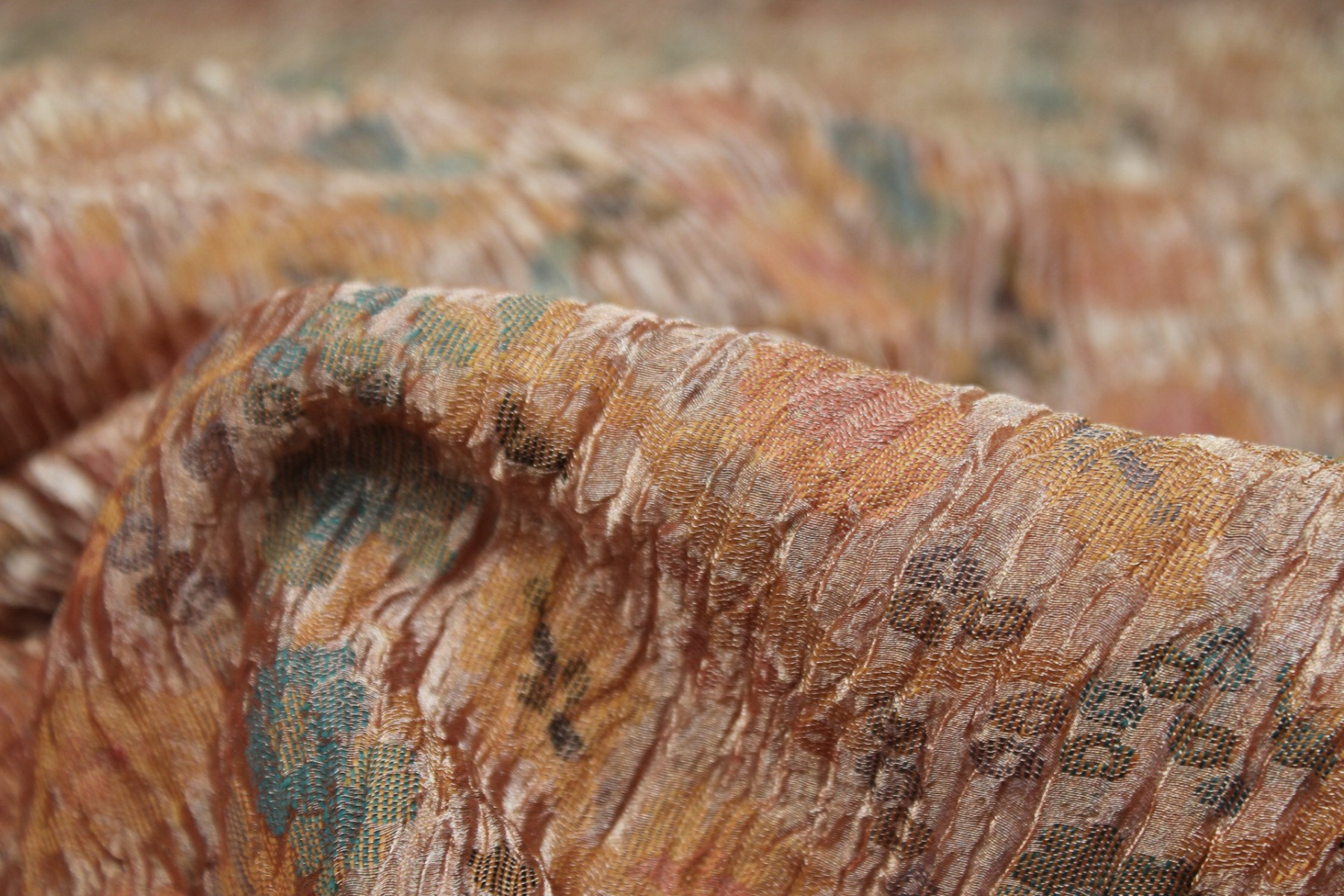 Crinkled Jacquard Metallic Organza - Copper/Orange fabric