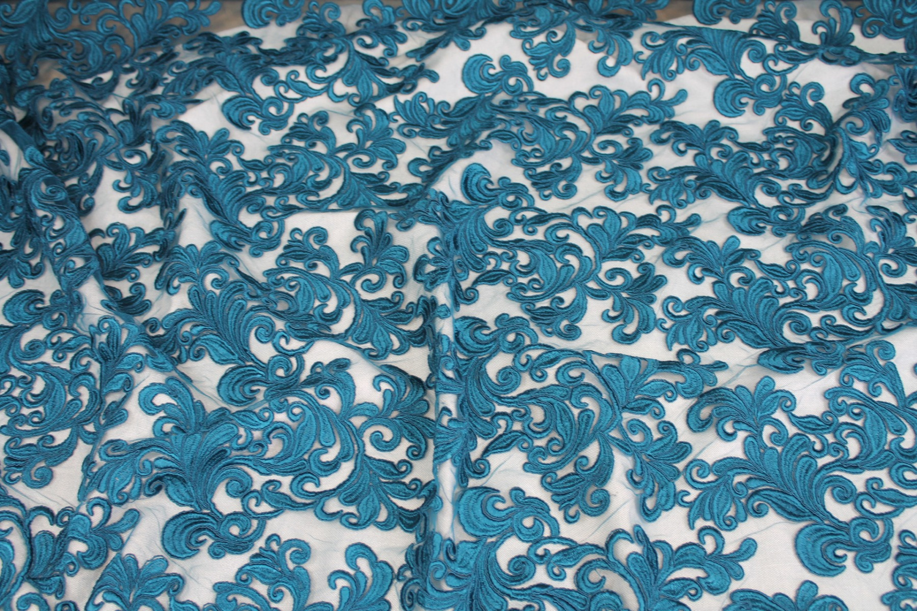 Corded Embroidered Tulle - Teal fabric, image 2 of 7
