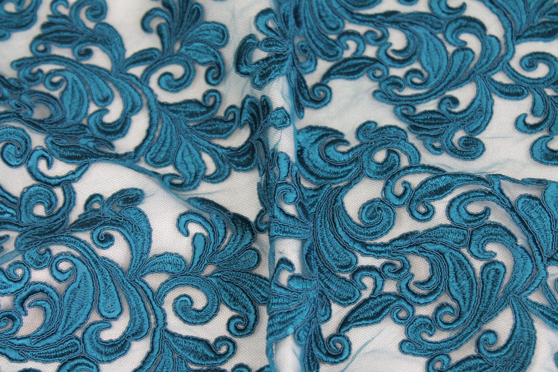 Corded Embroidered Tulle - Teal fabric, image 3 of 7