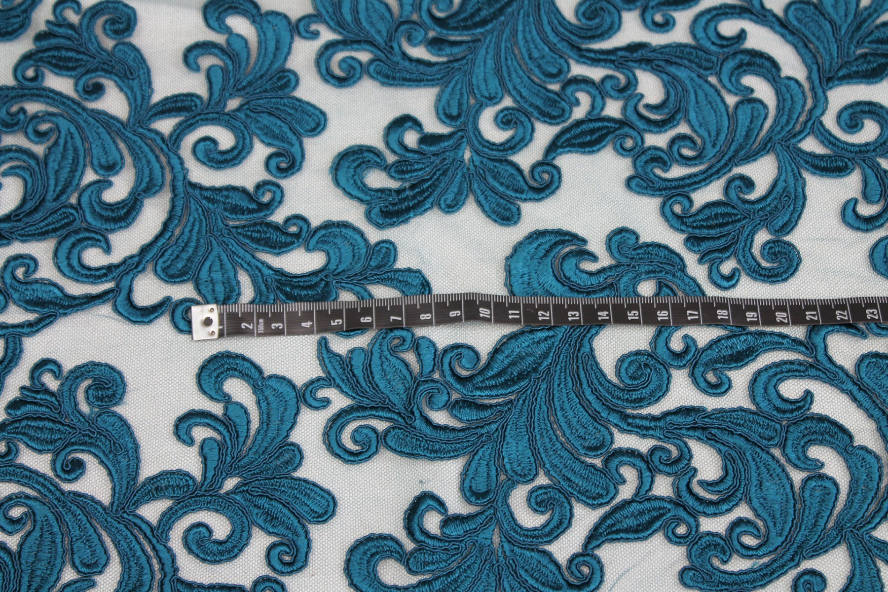 Corded Embroidered Tulle - Teal fabric, image 4 of 7