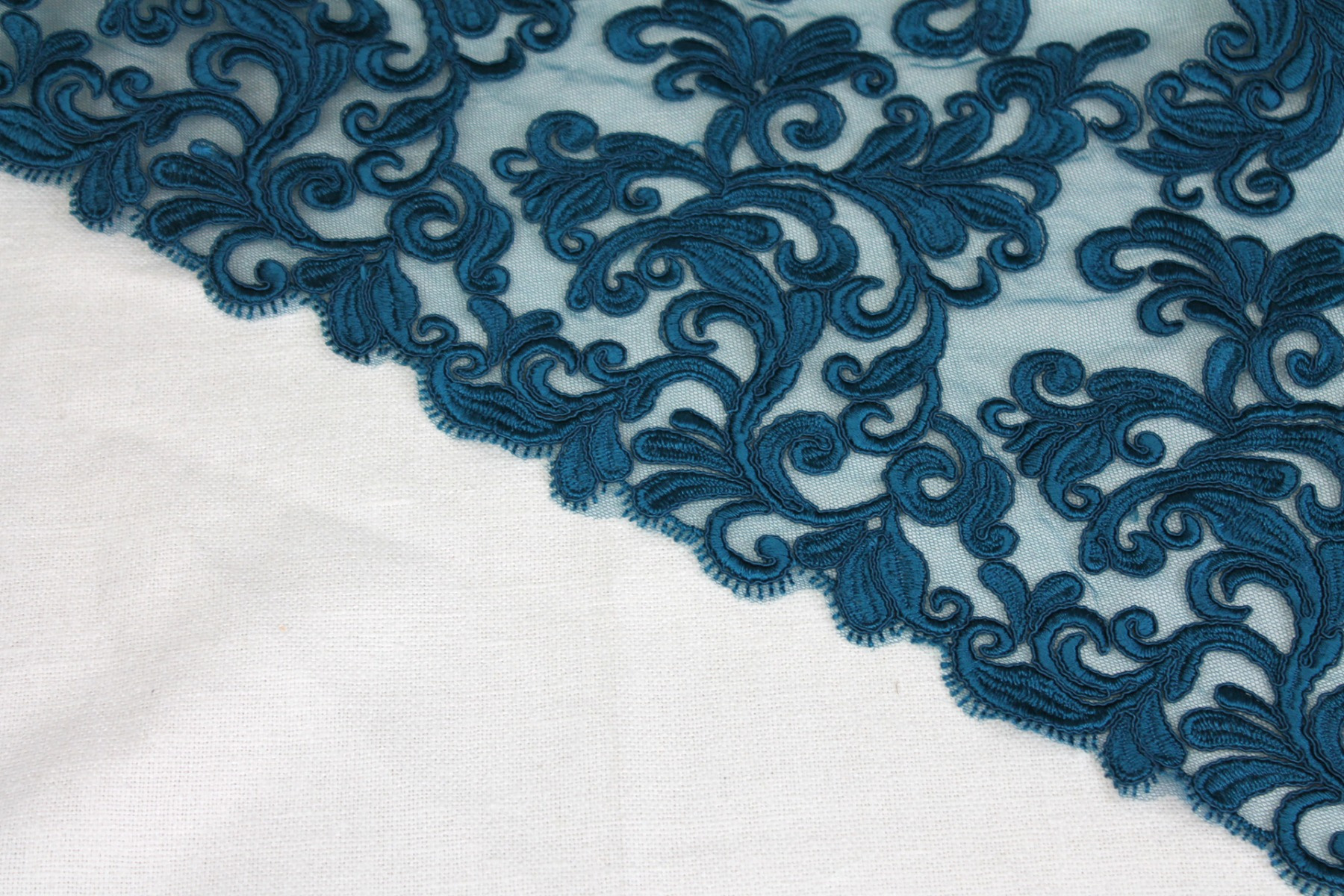 Corded Embroidered Tulle - Teal fabric, image 5 of 7