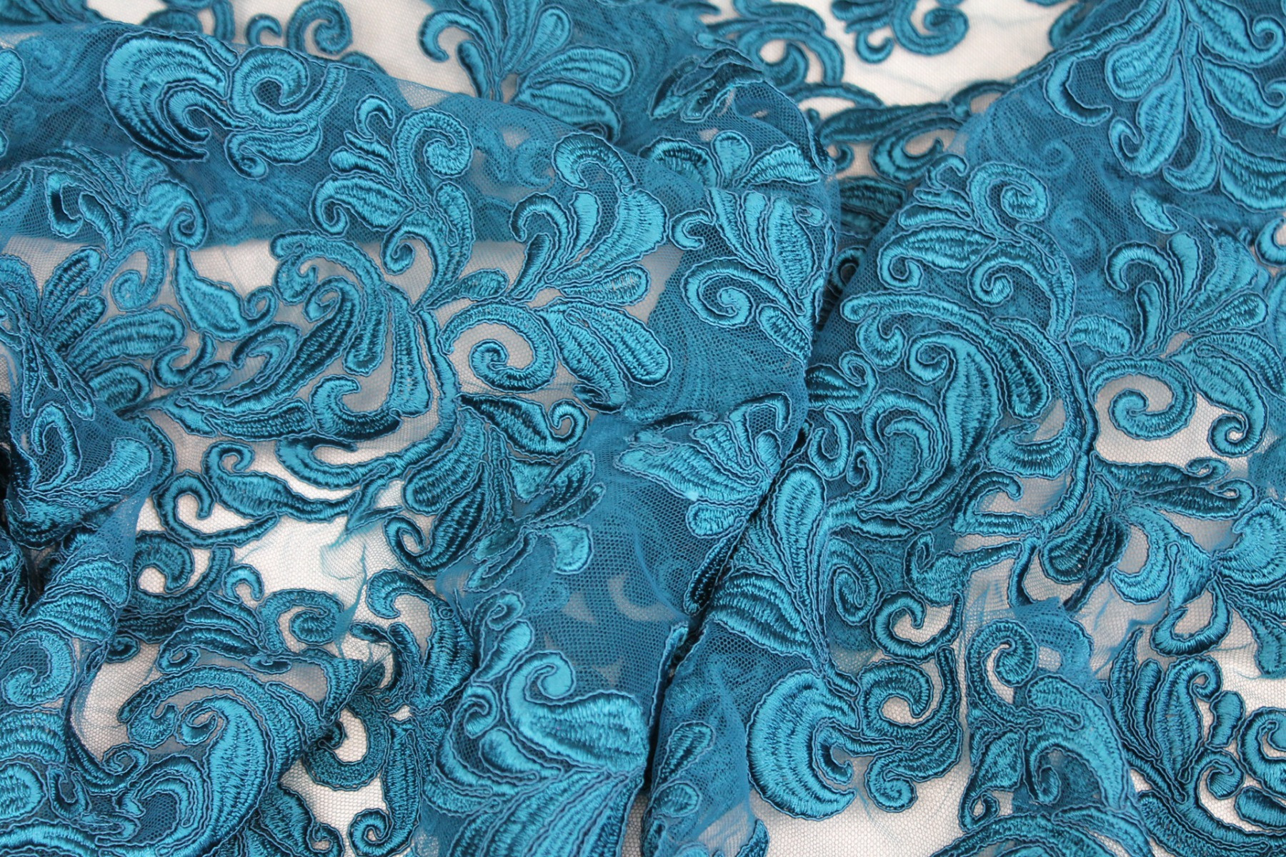 Corded Embroidered Tulle - Teal fabric, image 6 of 7