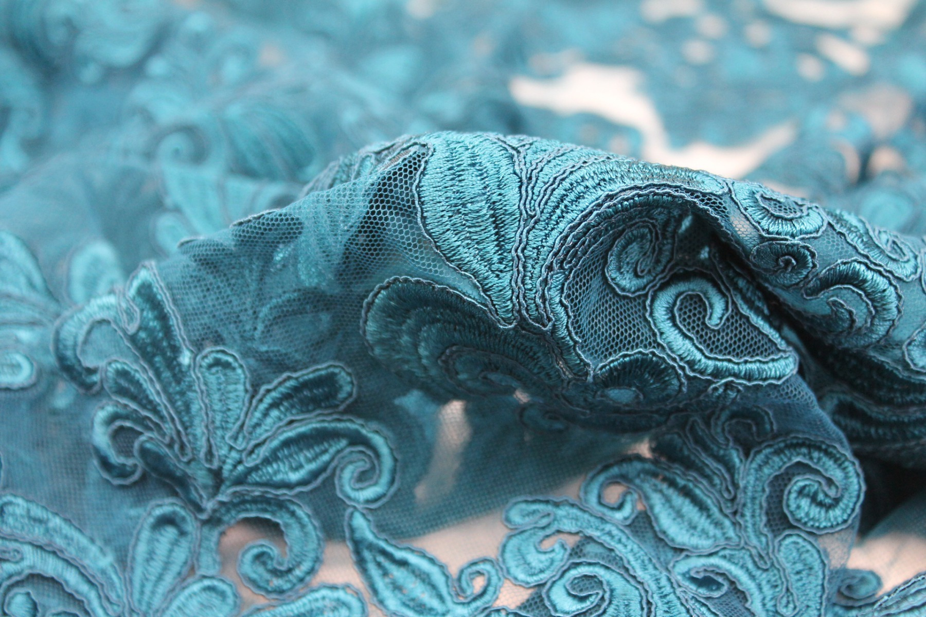 Corded Embroidered Tulle - Teal fabric, image 7 of 7