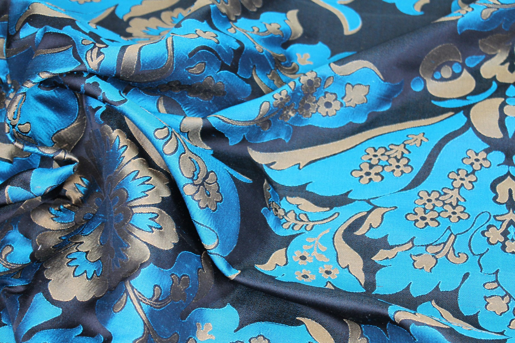 Silk Brocade - Black, Gold and Turquoise fabric