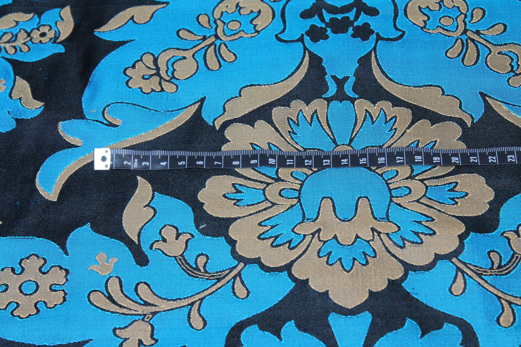 Silk Brocade - Black, Gold and Turquoise fabric, image 4 of 8