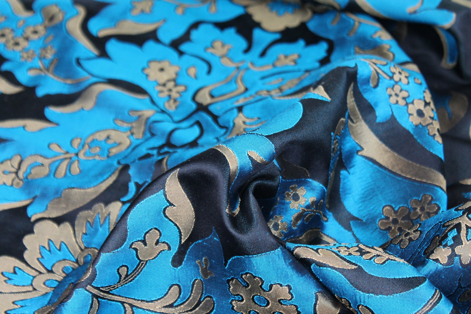 Silk Brocade - Black, Gold and Turquoise fabric, image 5 of 8