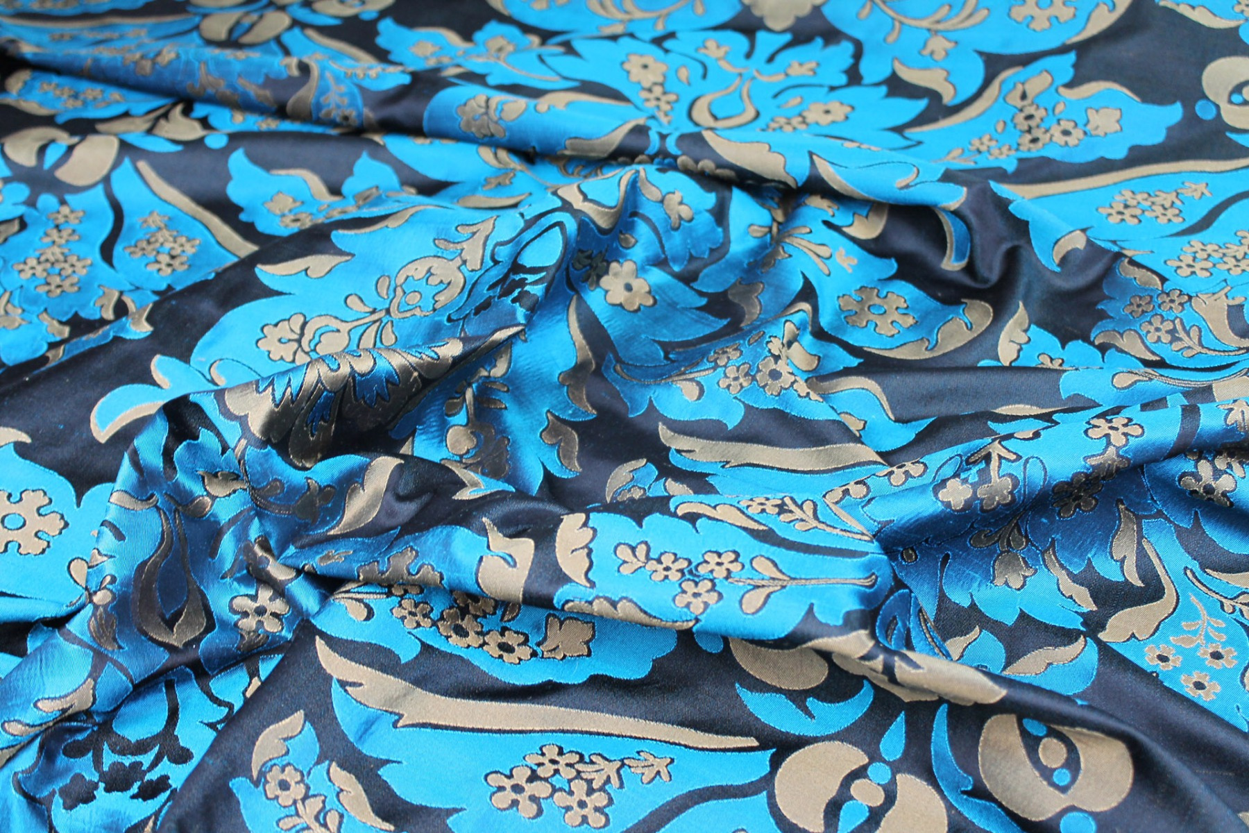 Silk Brocade - Black, Gold and Turquoise fabric, image 6 of 8