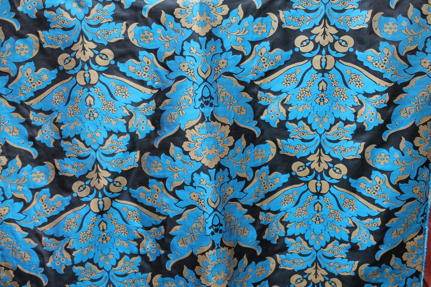 Silk Brocade - Black, Gold and Turquoise fabric, image 7 of 8
