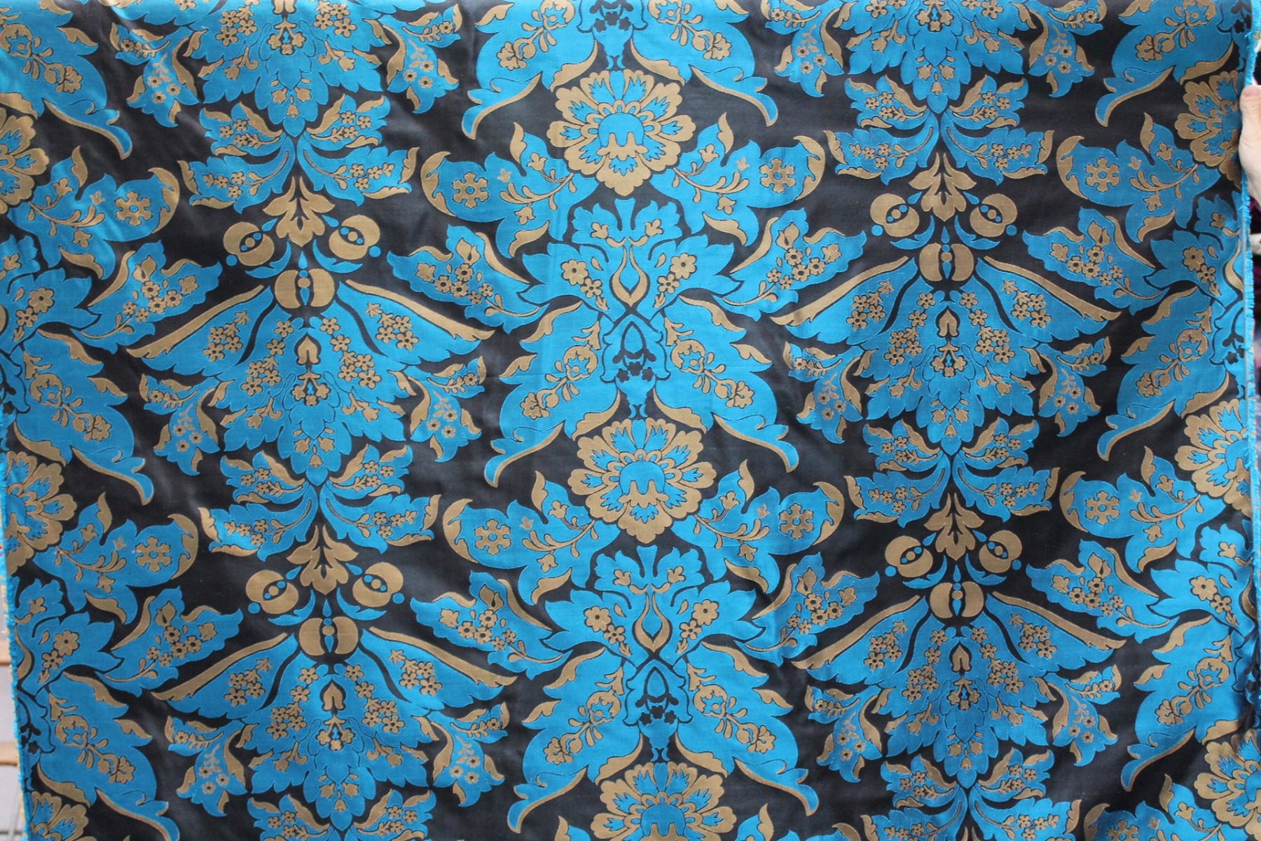 Silk Brocade - Black, Gold and Turquoise fabric, image 8 of 8
