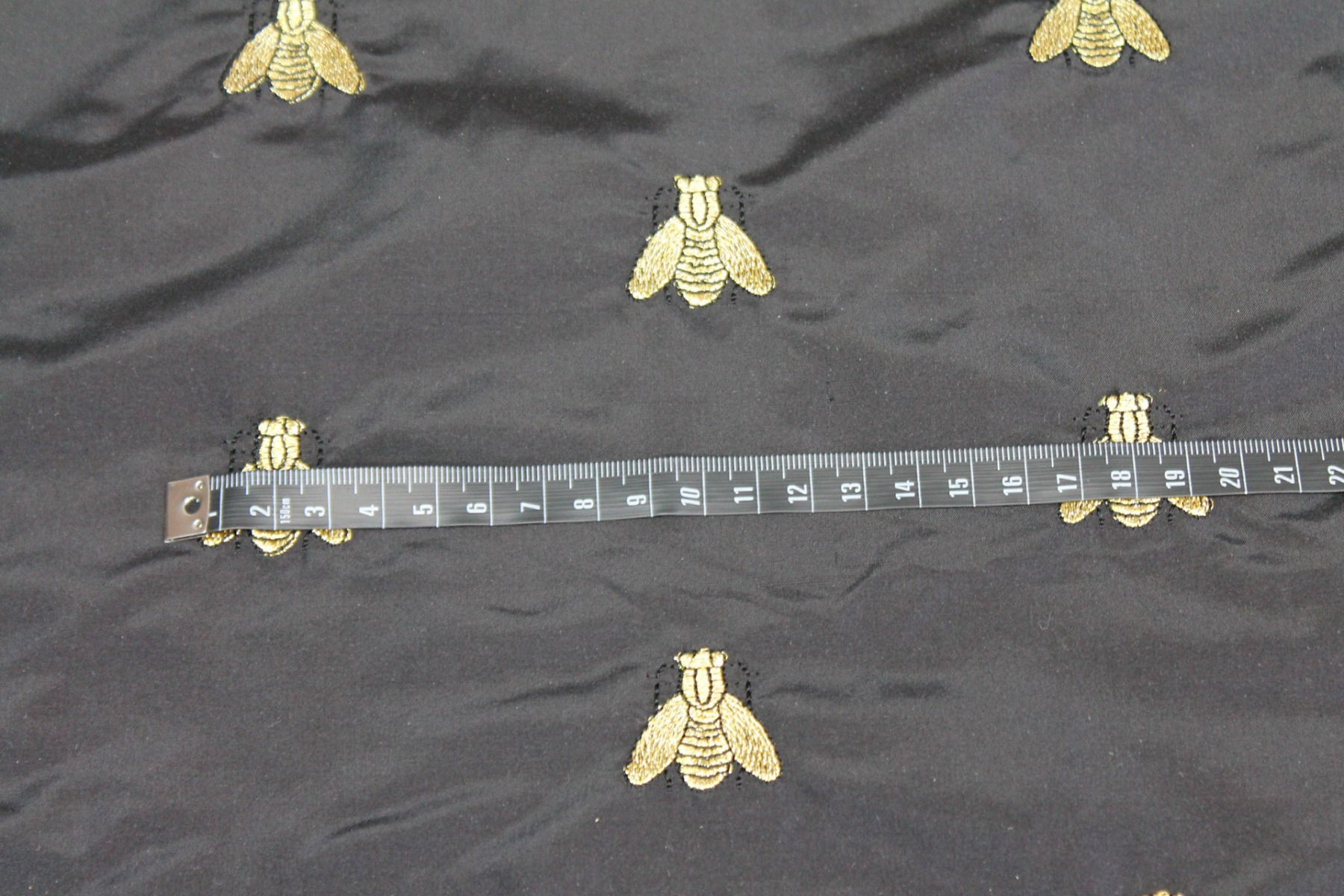 Silk Dupion Embroidered with Bees - Black / Gold fabric, image 2 of 6