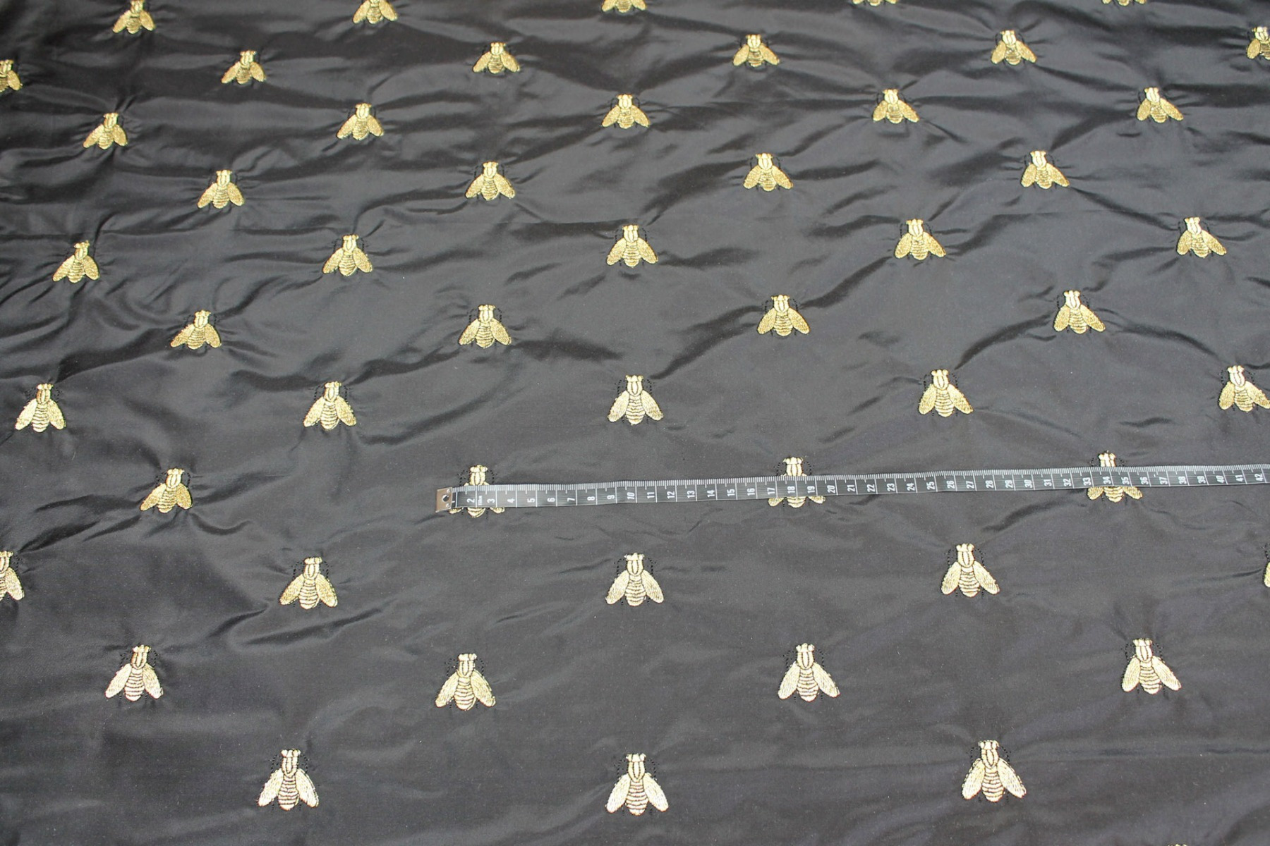 Silk Dupion Embroidered with Bees - Black / Gold fabric, image 3 of 6