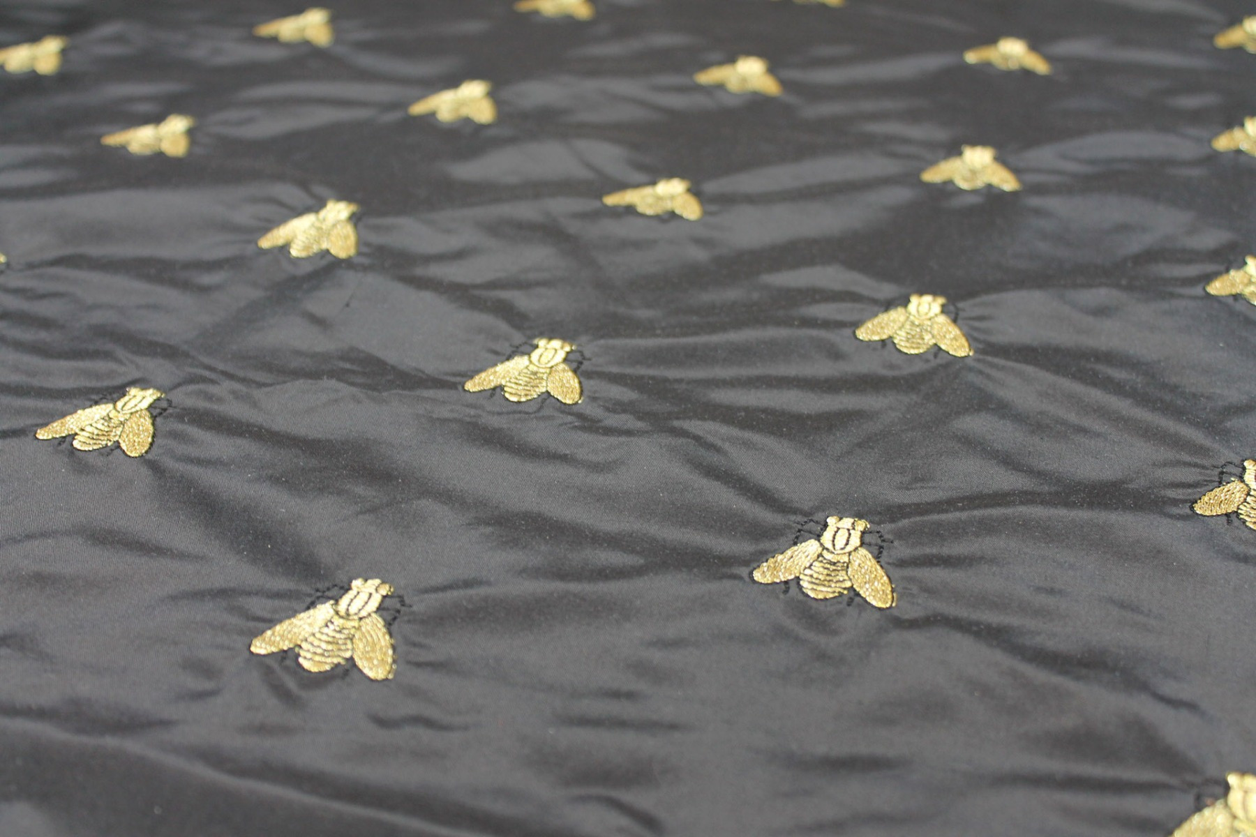 Silk Dupion Embroidered with Bees - Black / Gold fabric, image 4 of 6