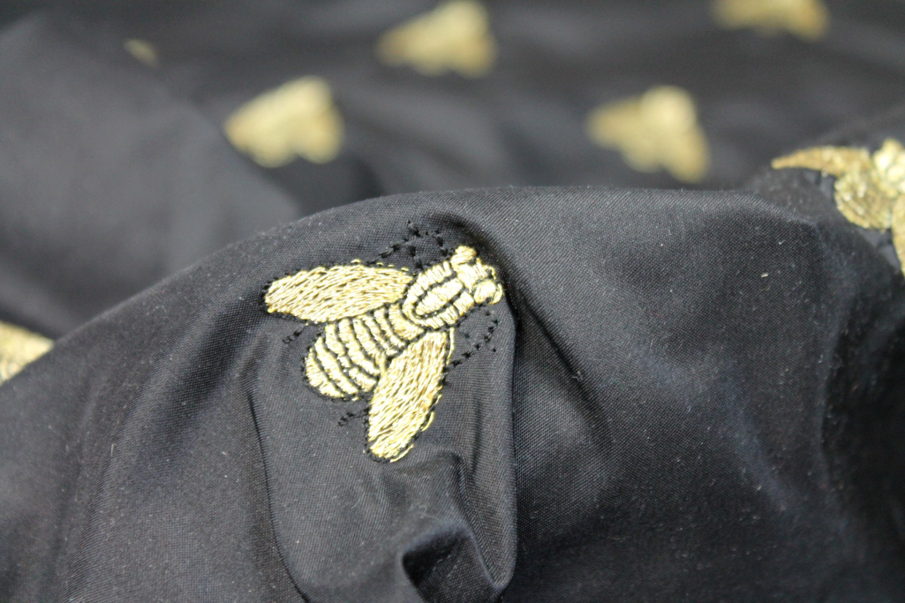 Silk Dupion Embroidered with Bees - Black / Gold fabric, image 5 of 6