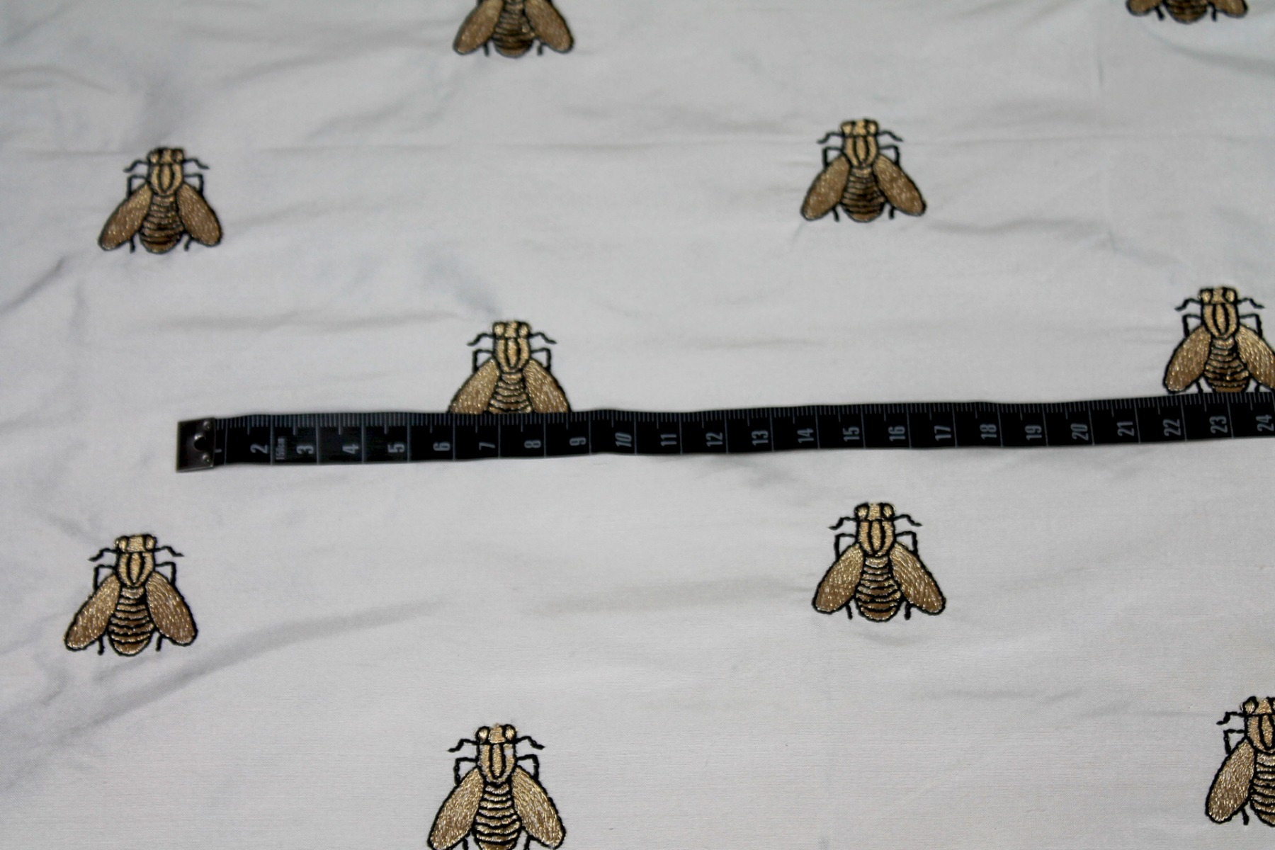 Silk Dupion Embroidered with Bees - Ivory / Gold fabric, image 4 of 7