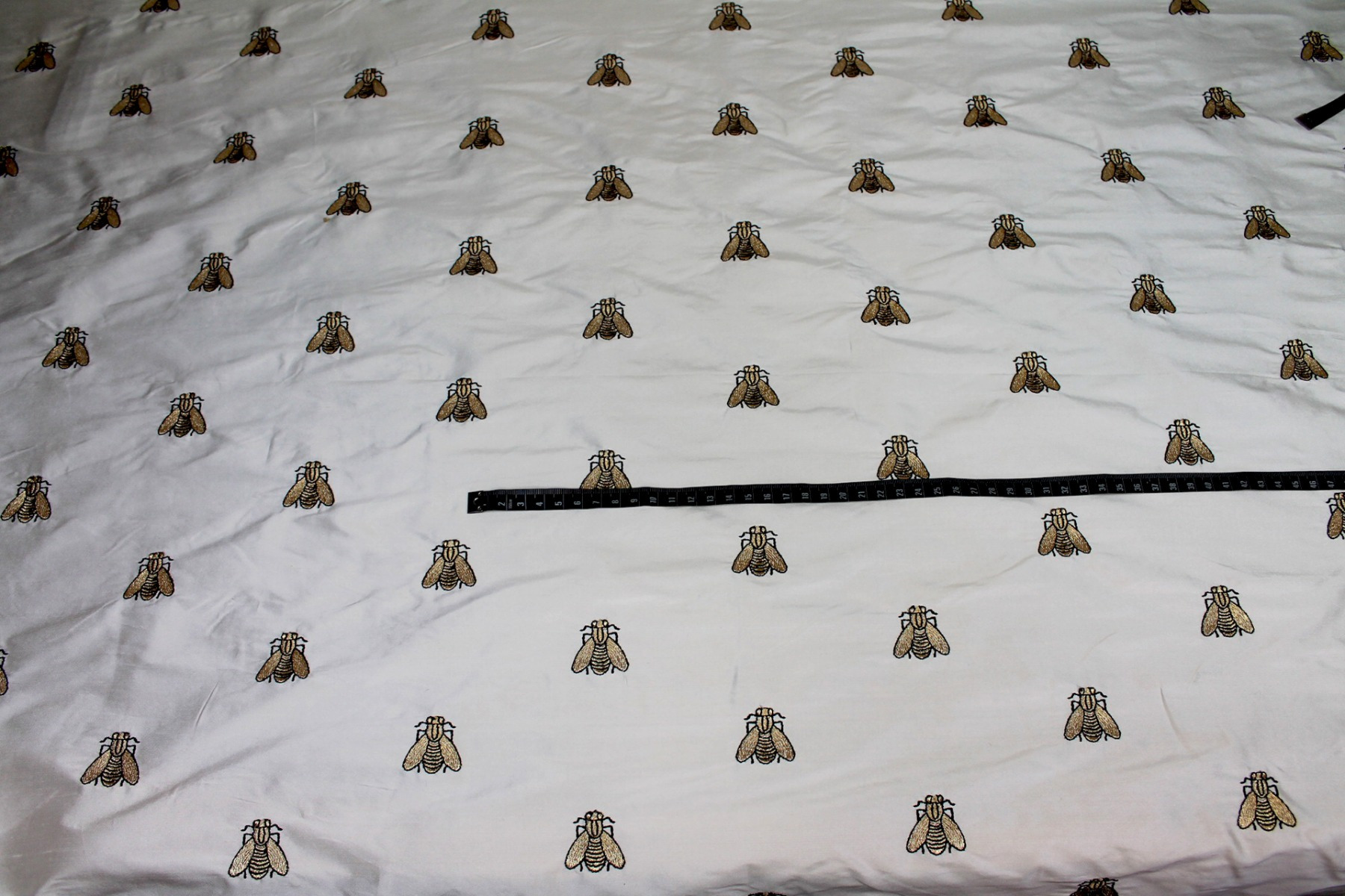 Silk Dupion Embroidered with Bees - Ivory / Gold fabric, image 5 of 7