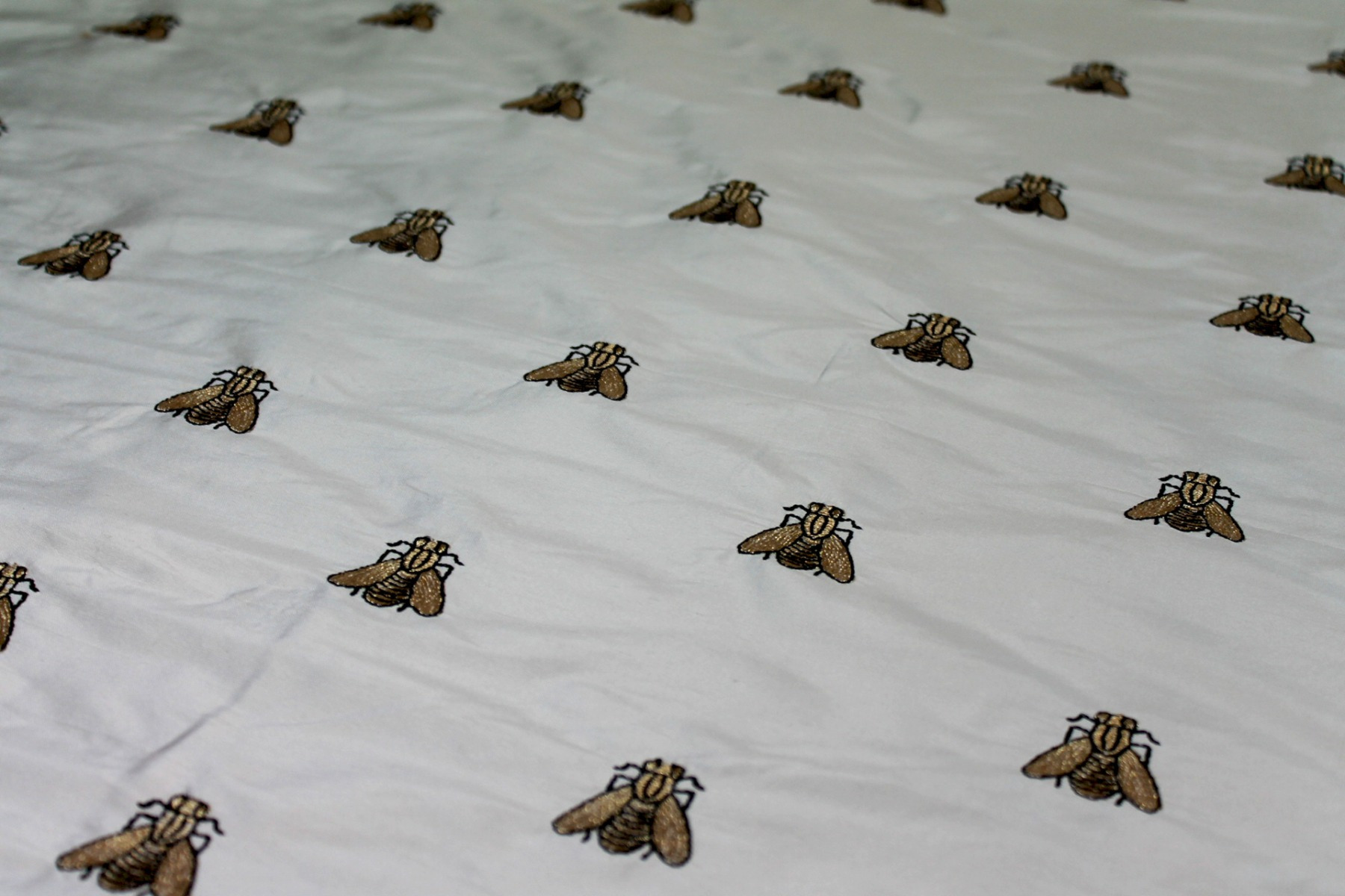 Silk Dupion Embroidered with Bees - Ivory / Gold fabric, image 7 of 7