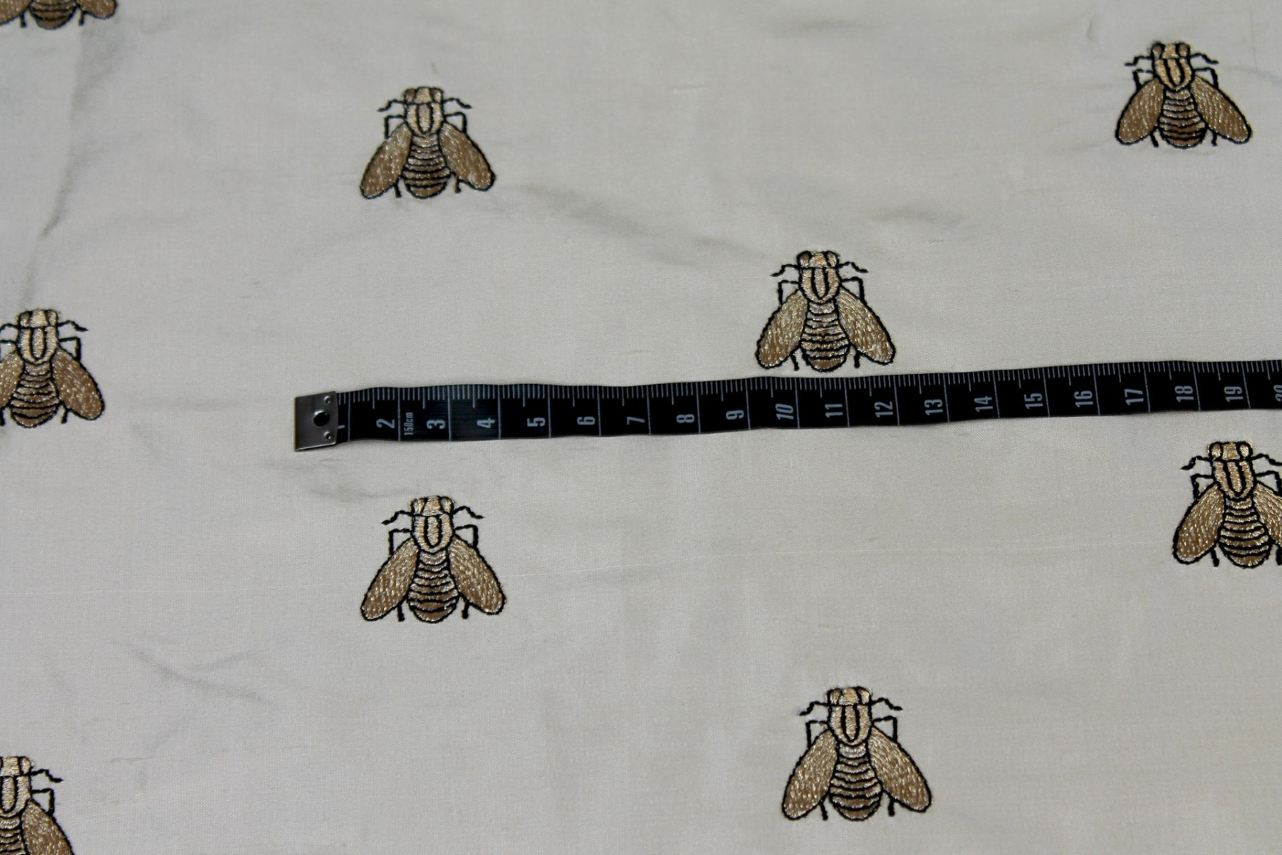 Silk Dupion Embroidered with Bees - Cream / Gold fabric, image 2 of 6
