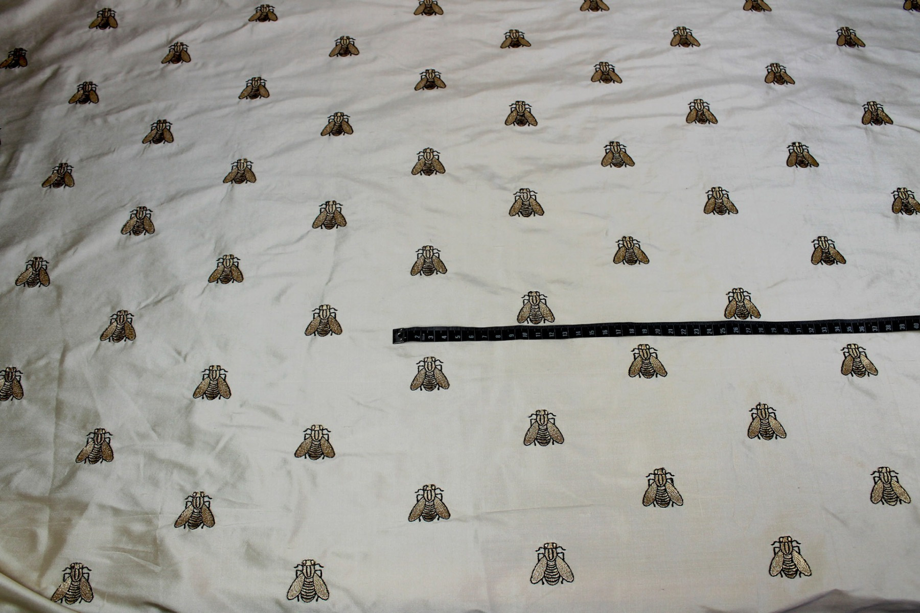 Silk Dupion Embroidered with Bees - Cream / Gold fabric, image 3 of 6