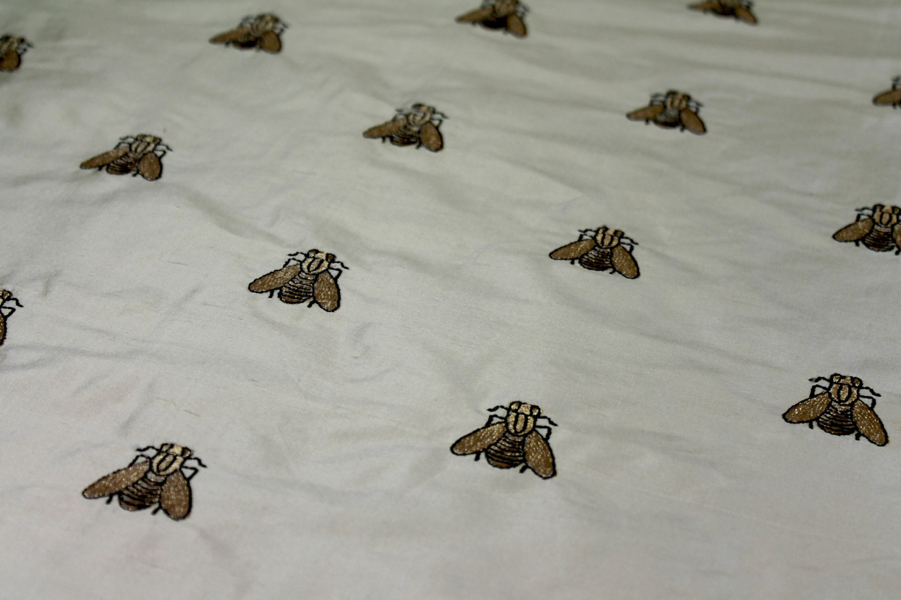 Silk Dupion Embroidered with Bees - Cream / Gold fabric, image 4 of 6