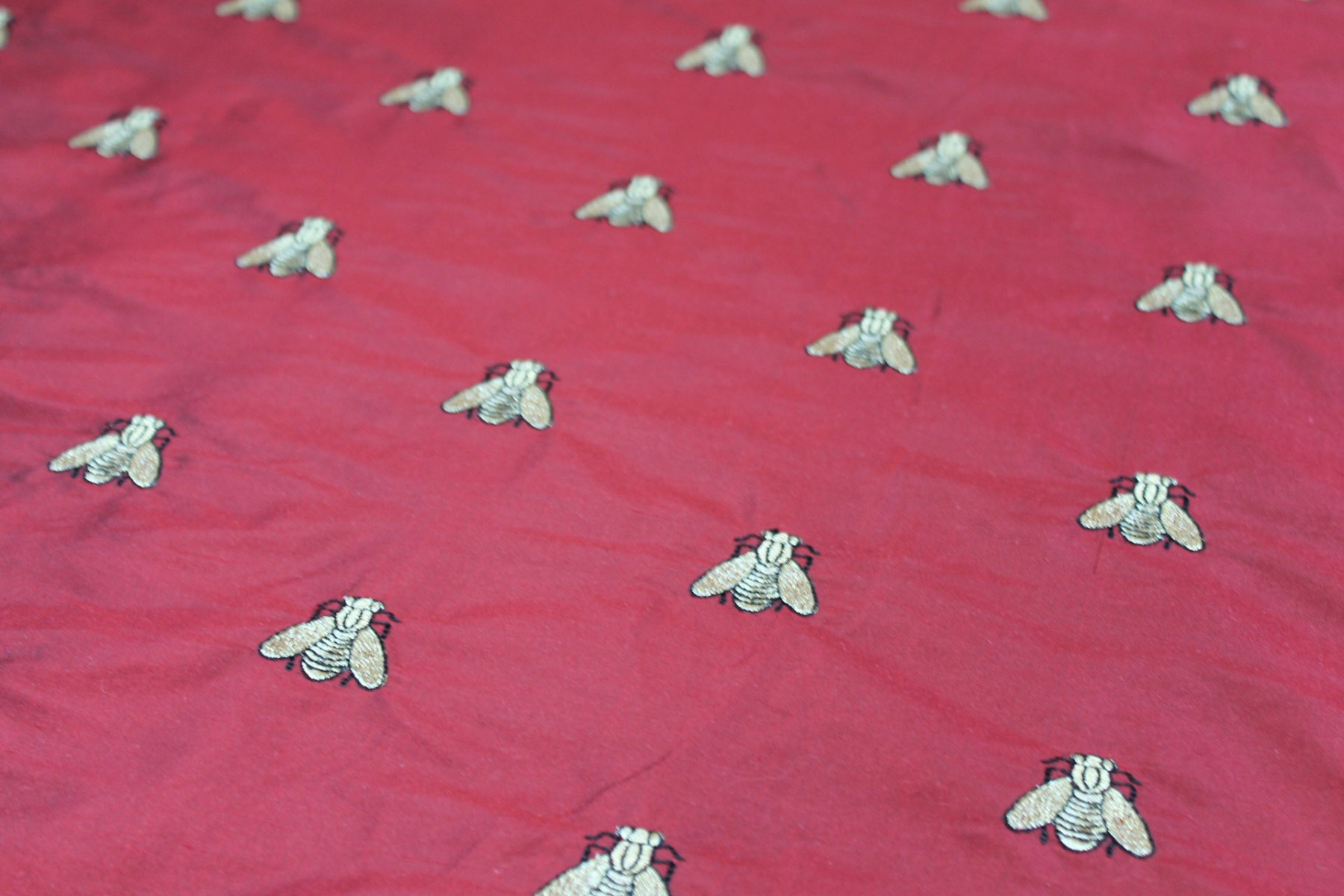 Silk Dupion Embroidered with Bees - Dark Red / Gold fabric, image 3 of 6