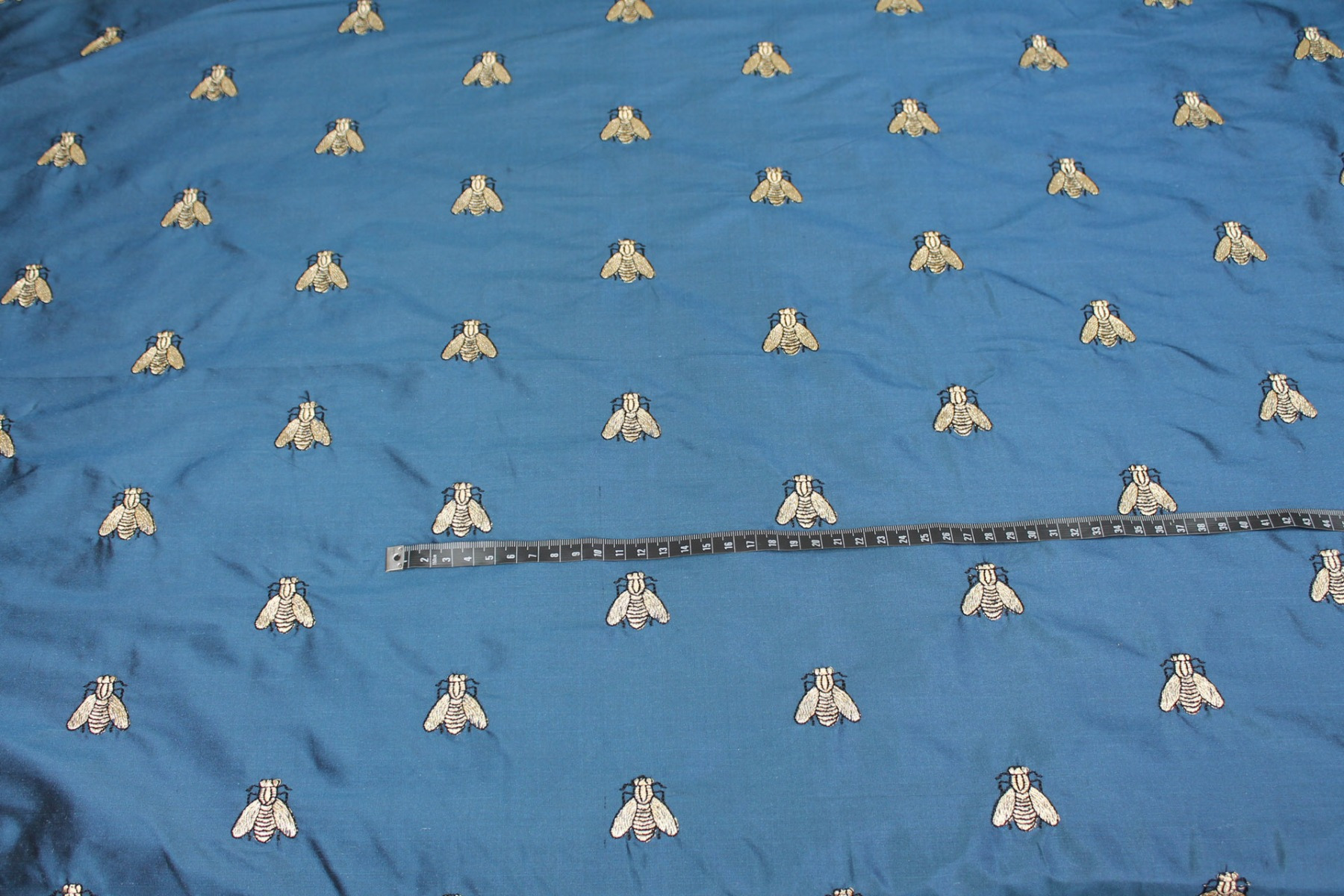 Silk Dupion Embroidered with Bees - Dark Blue / Gold fabric, image 3 of 8