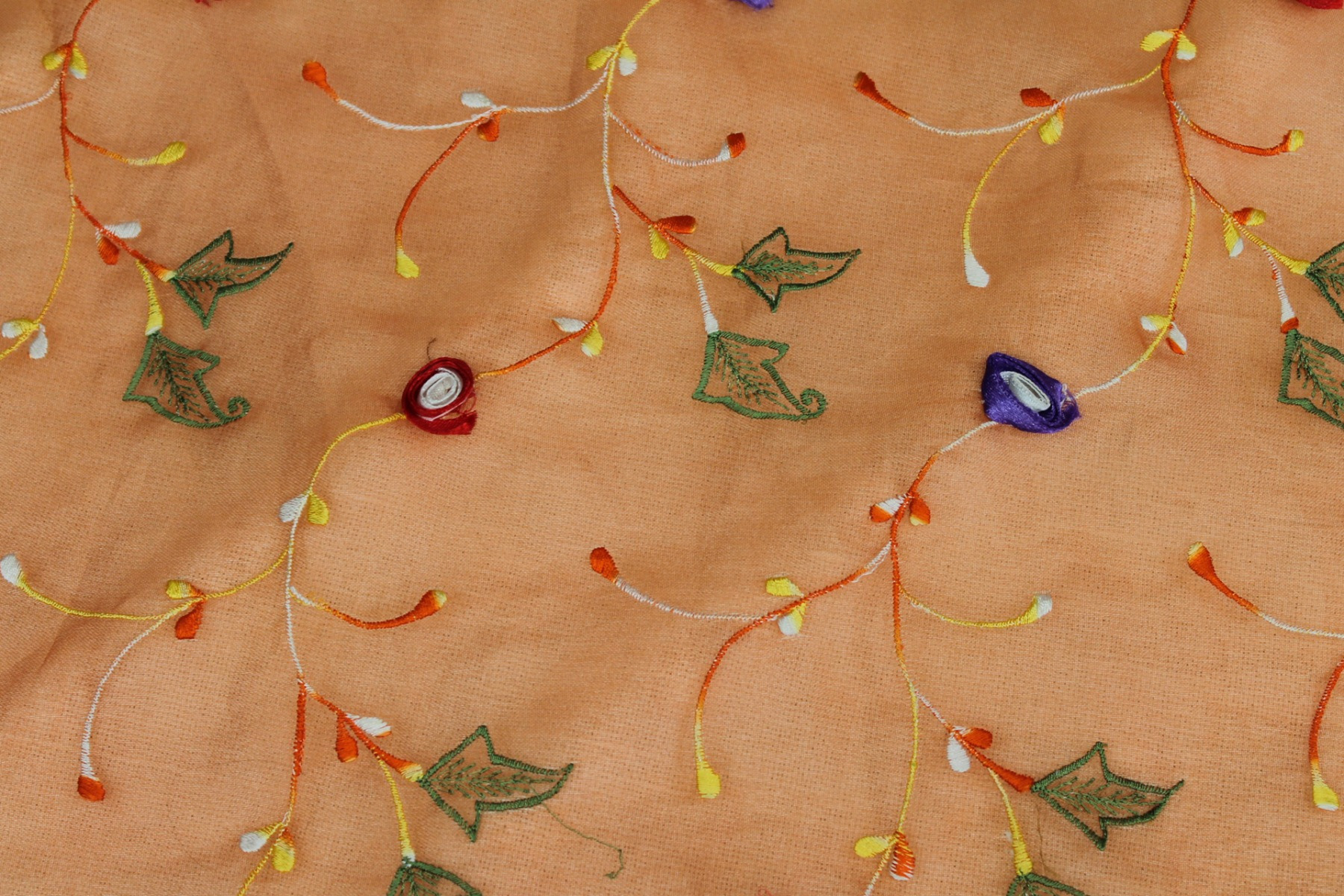 Orange Silk Organza with Ribbon Flower Embroidery fabric, image 9 of 9