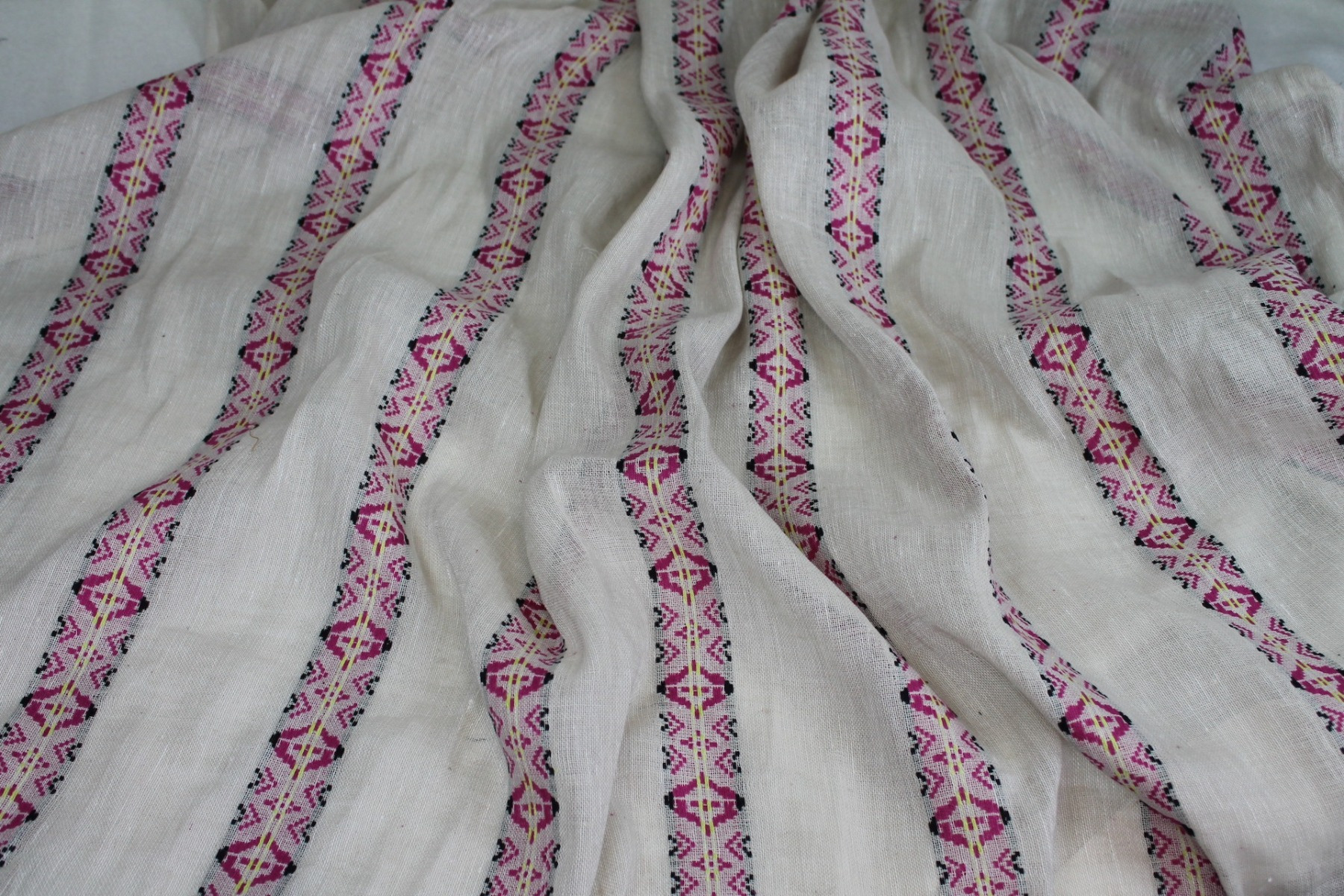 Ivory Gauze with Geometric Patterned Stripes fabric, image 3 of 7