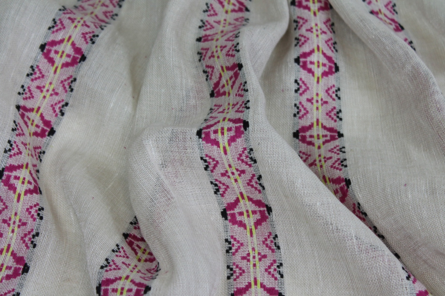 Ivory Gauze with Geometric Patterned Stripes fabric, image 4 of 7